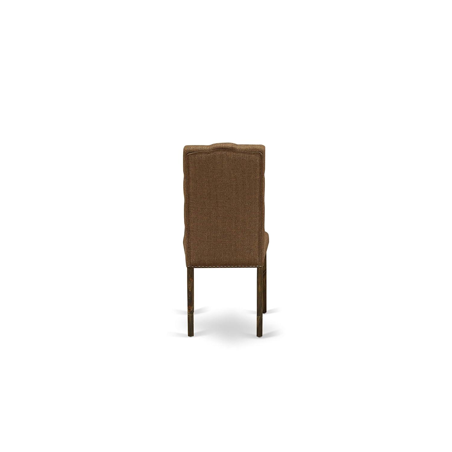 Elsa Parson Chair with Distressed Jacobean 418ed Leg & Brown Linen Fabric - Set of 2