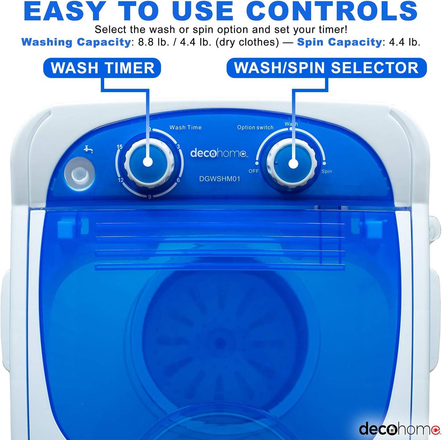 Deco Home Portable Washing Machine for Apartments, Dorms, and Tiny House with 8.8 lb Capacity, 250W Power, Wash and Spin Cycles, Includes Drainage Hose