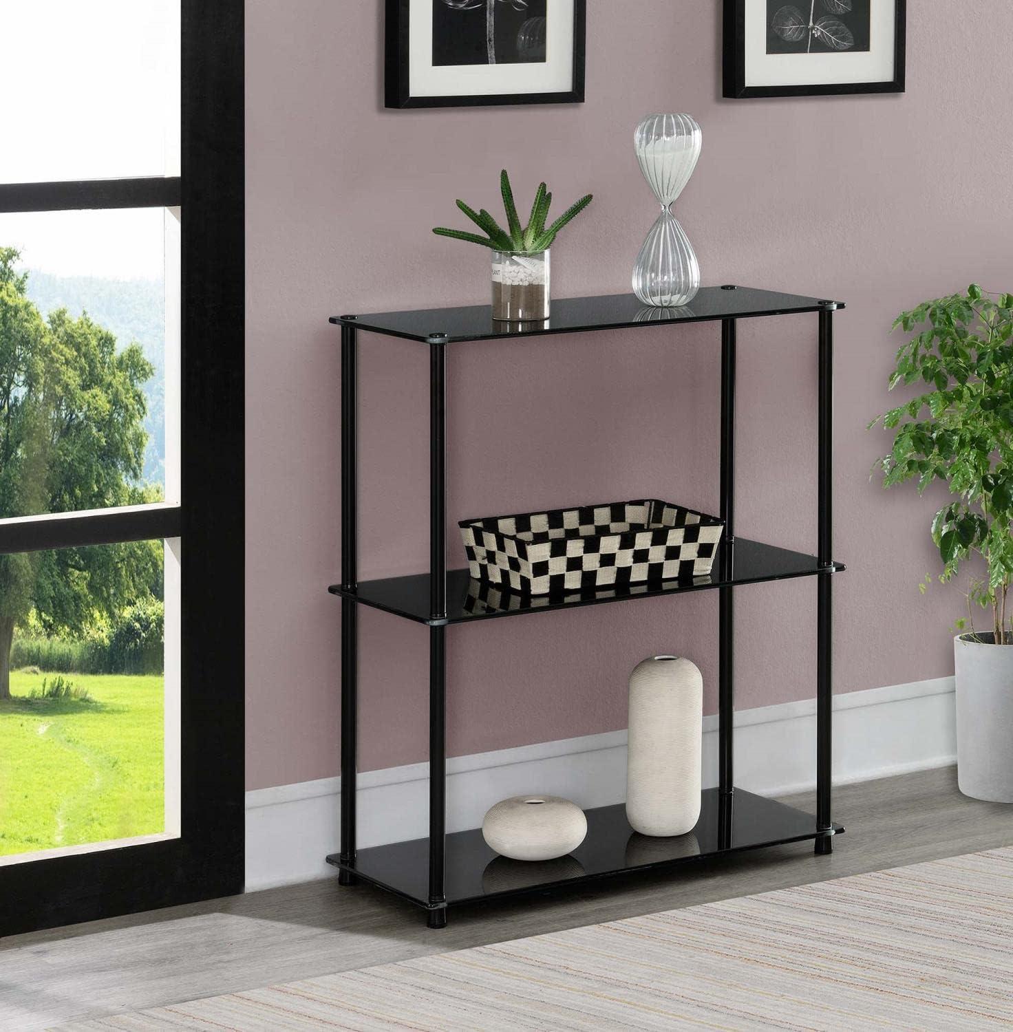 Convenience Concepts Designs2Go Classic Glass 3 Shelf Bookcase, Black Glass