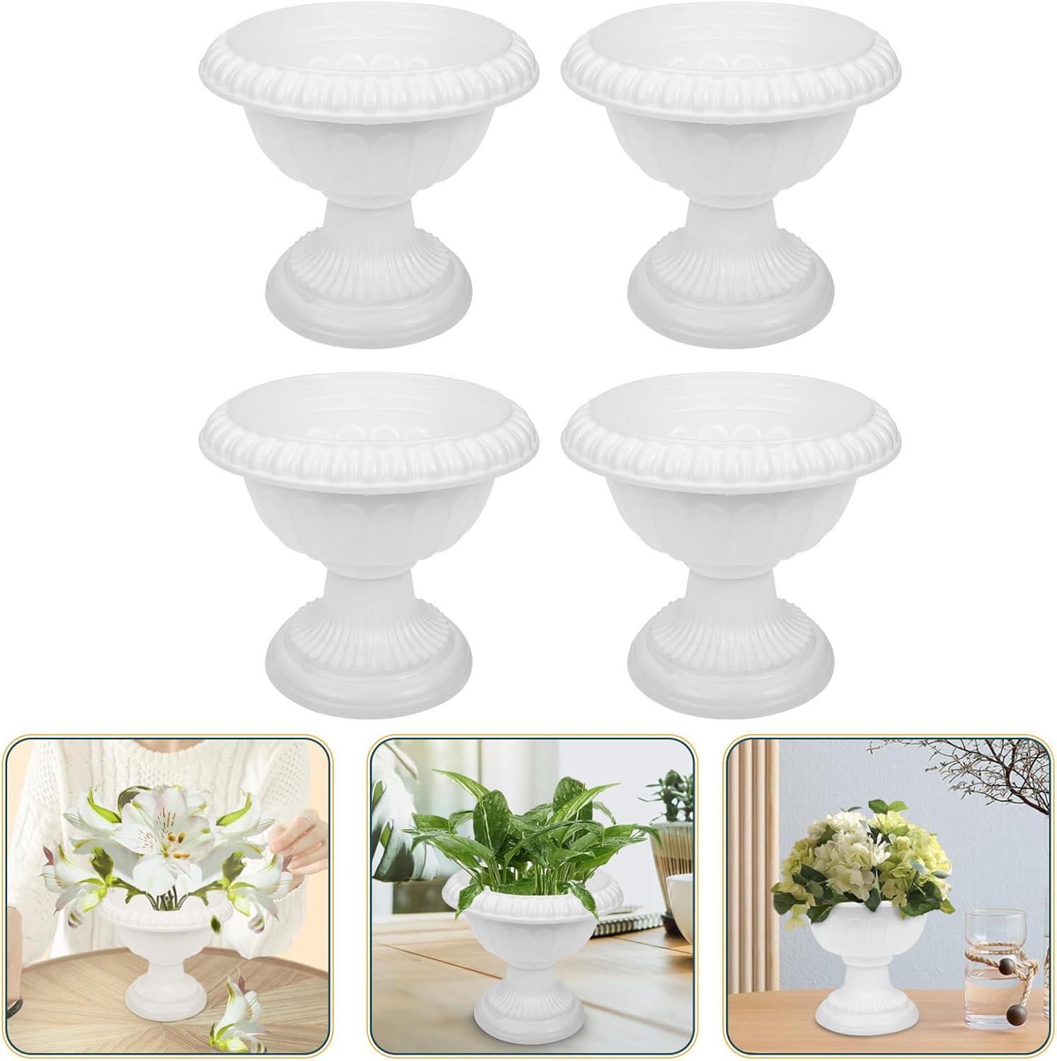 unbranded 4 pcs Wedding Flower Trumpet Vase Tall Flower Stand Elegant Road Front Door Flowerpots Container for Balcony Flower Arrangement White