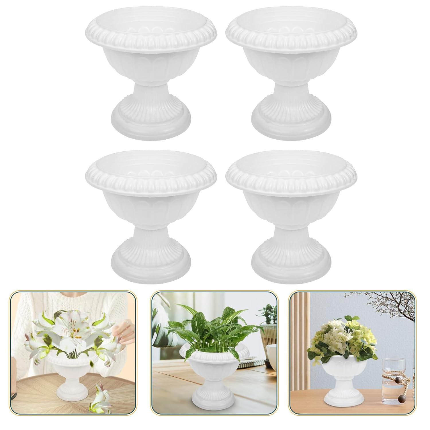 unbranded 4 pcs Wedding Flower Trumpet Vase Tall Flower Stand Elegant Road Front Door Flowerpots Container for Balcony Flower Arrangement White