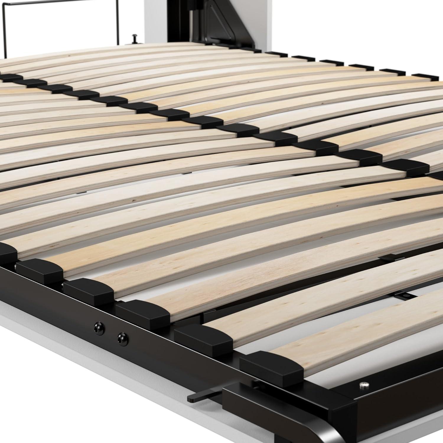 White Full Murphy Bed with Wood Frame and Closet Organizers