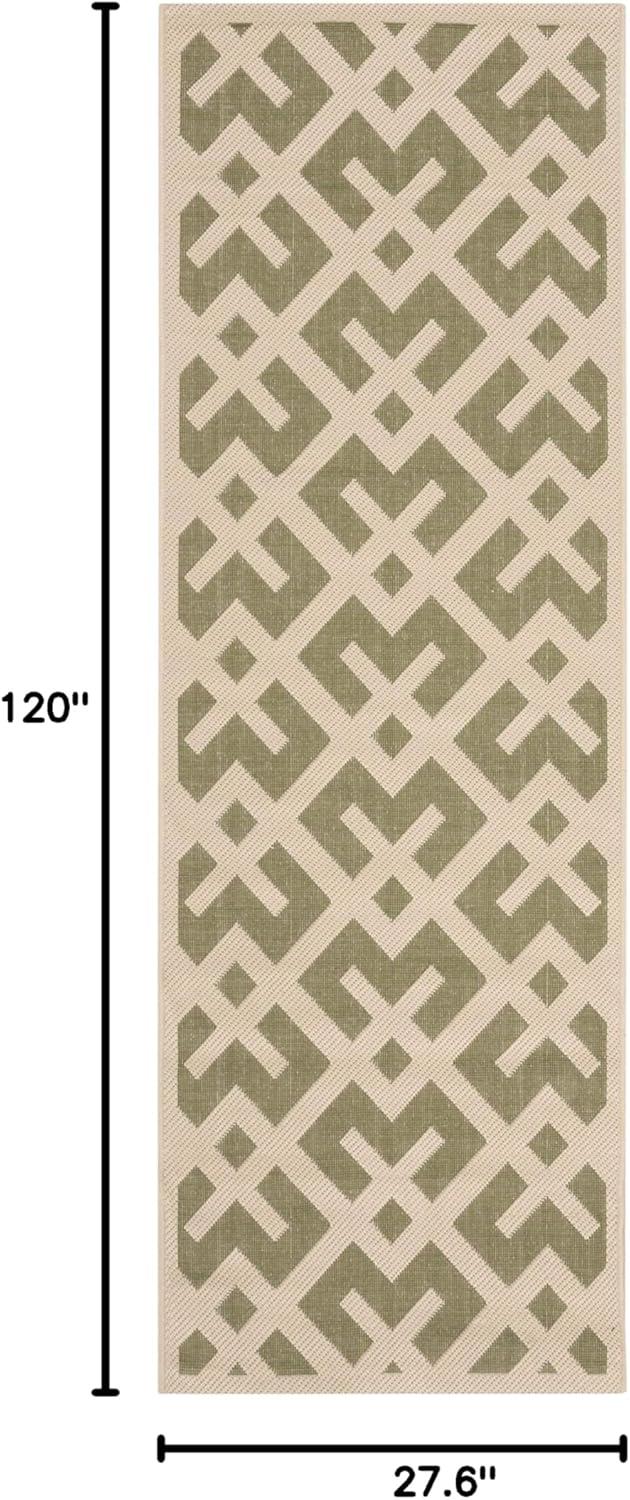 SAFAVIEH Courtyard Alvin Geometric Indoor/Outdoor Runner Rug, Green/Bone, 2'3" x 10'