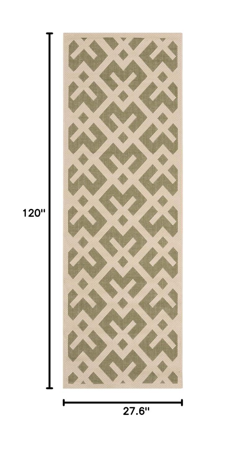 SAFAVIEH Courtyard Alvin Geometric Indoor/Outdoor Runner Rug, Green/Bone, 2'3" x 10'