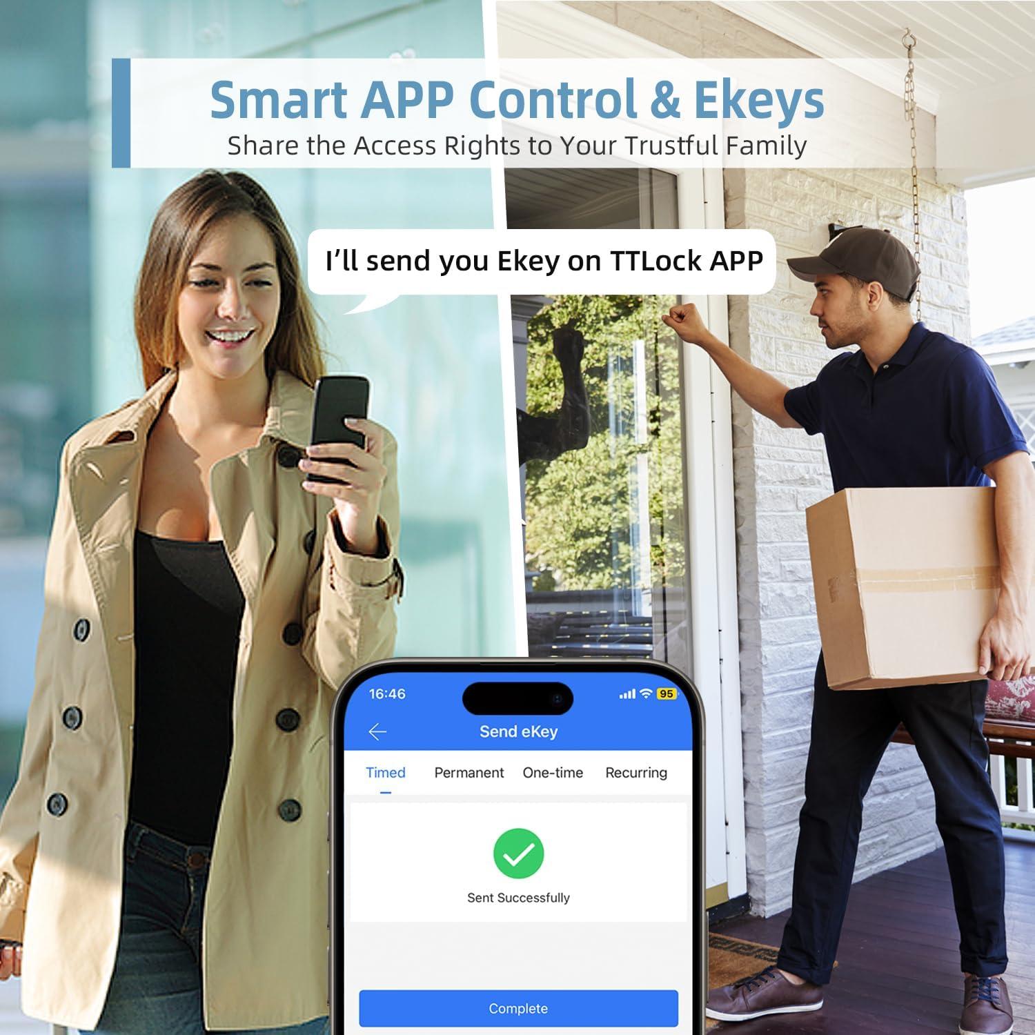 Keyless Entry Door Lock with Keypad, Fingerprint Exterior Locks, Door Handle Deadbolt with Code, Smart Locks for Front Door, Electronic Digital Keypad Smart Lock, Auto Locked & App Control