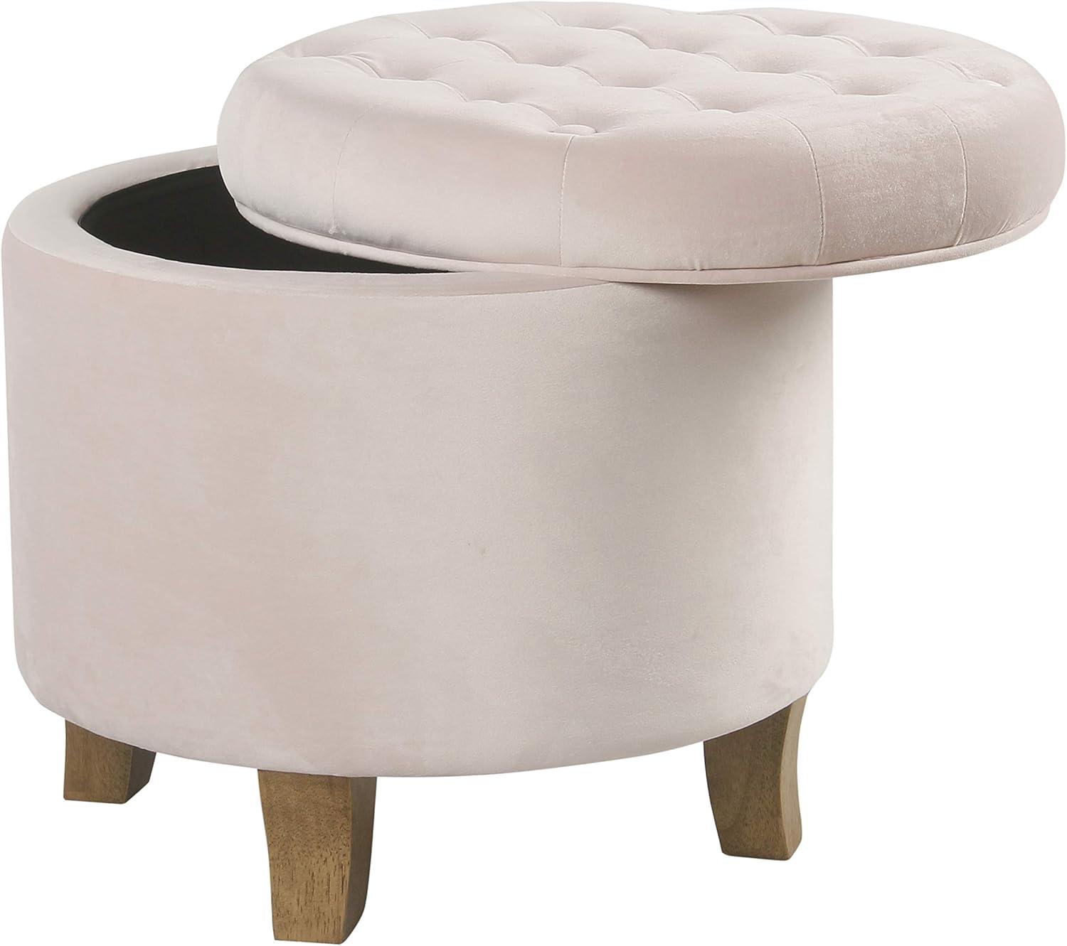 Velvet Tufted Round Storage Ottoman Pink Blush - HomePop