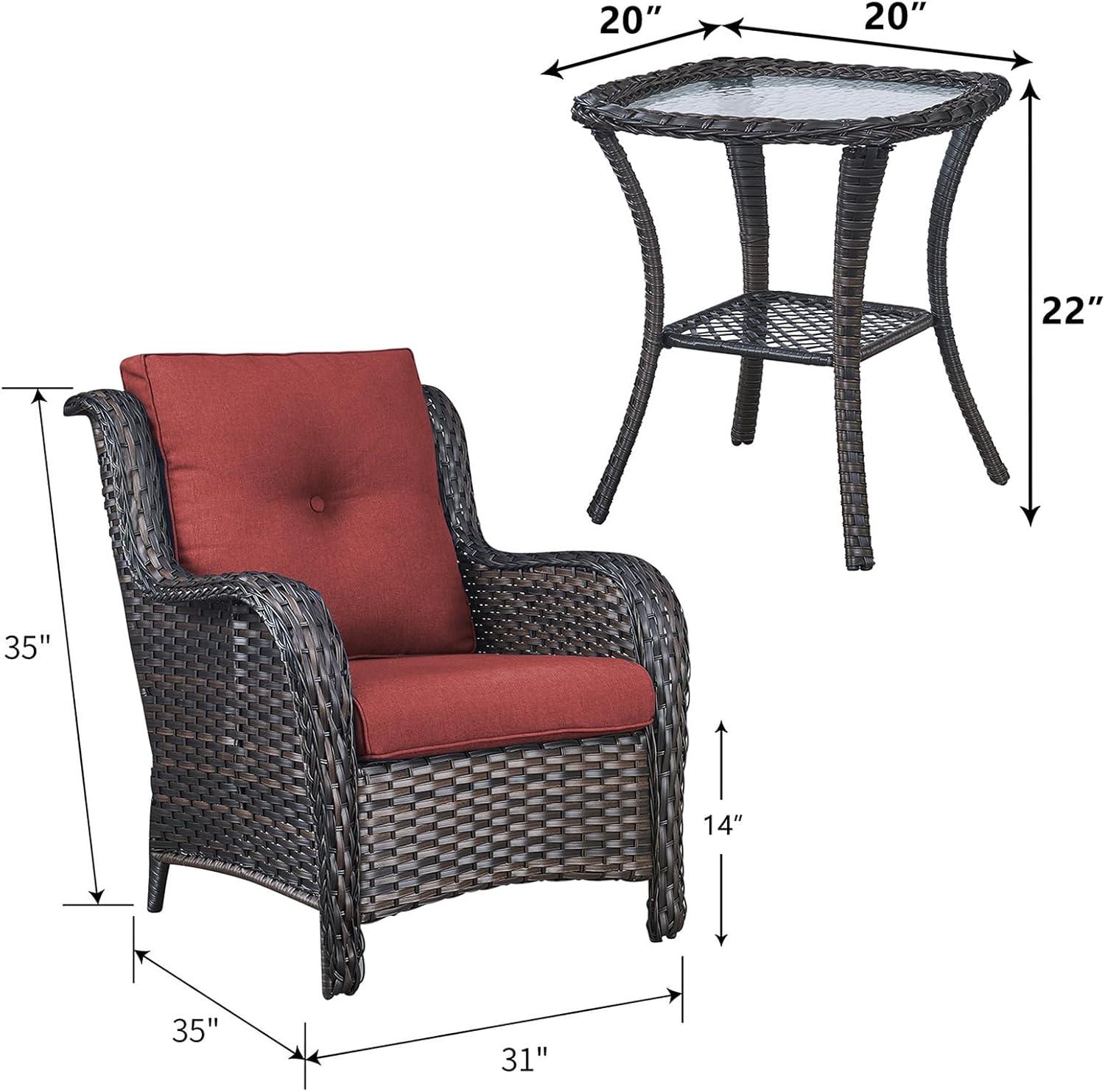 Rilyson Patio Furniture Chairs Outdoor Chair - 2 Piece Wicker Rattan Chairs Set with High Back and Deep Seating for Deck Porch Balcony Backyard Garden(Brown/Red)