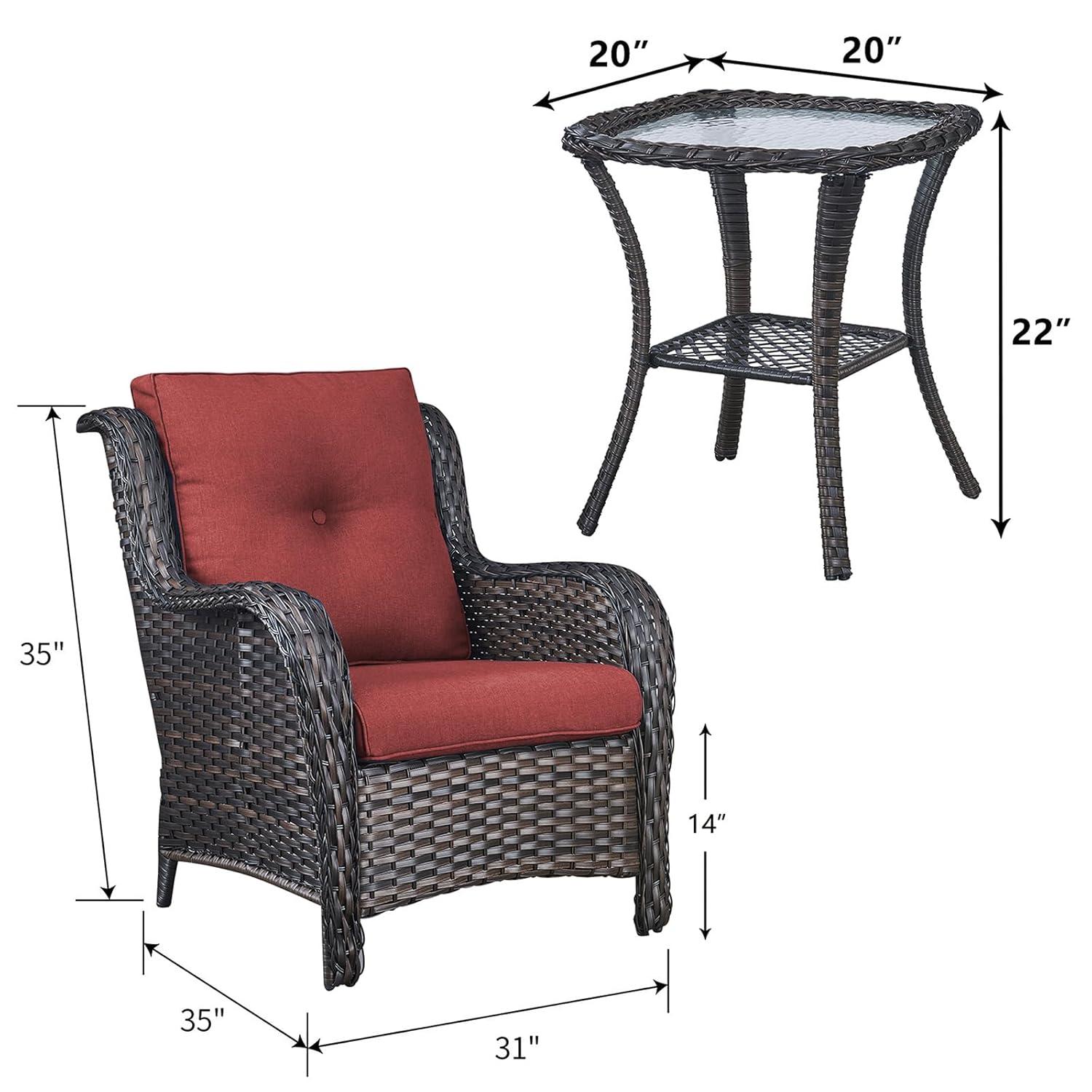 Rilyson Patio Furniture Chairs Outdoor Chair - 2 Piece Wicker Rattan Chairs Set with High Back and Deep Seating for Deck Porch Balcony Backyard Garden(Brown/Red)