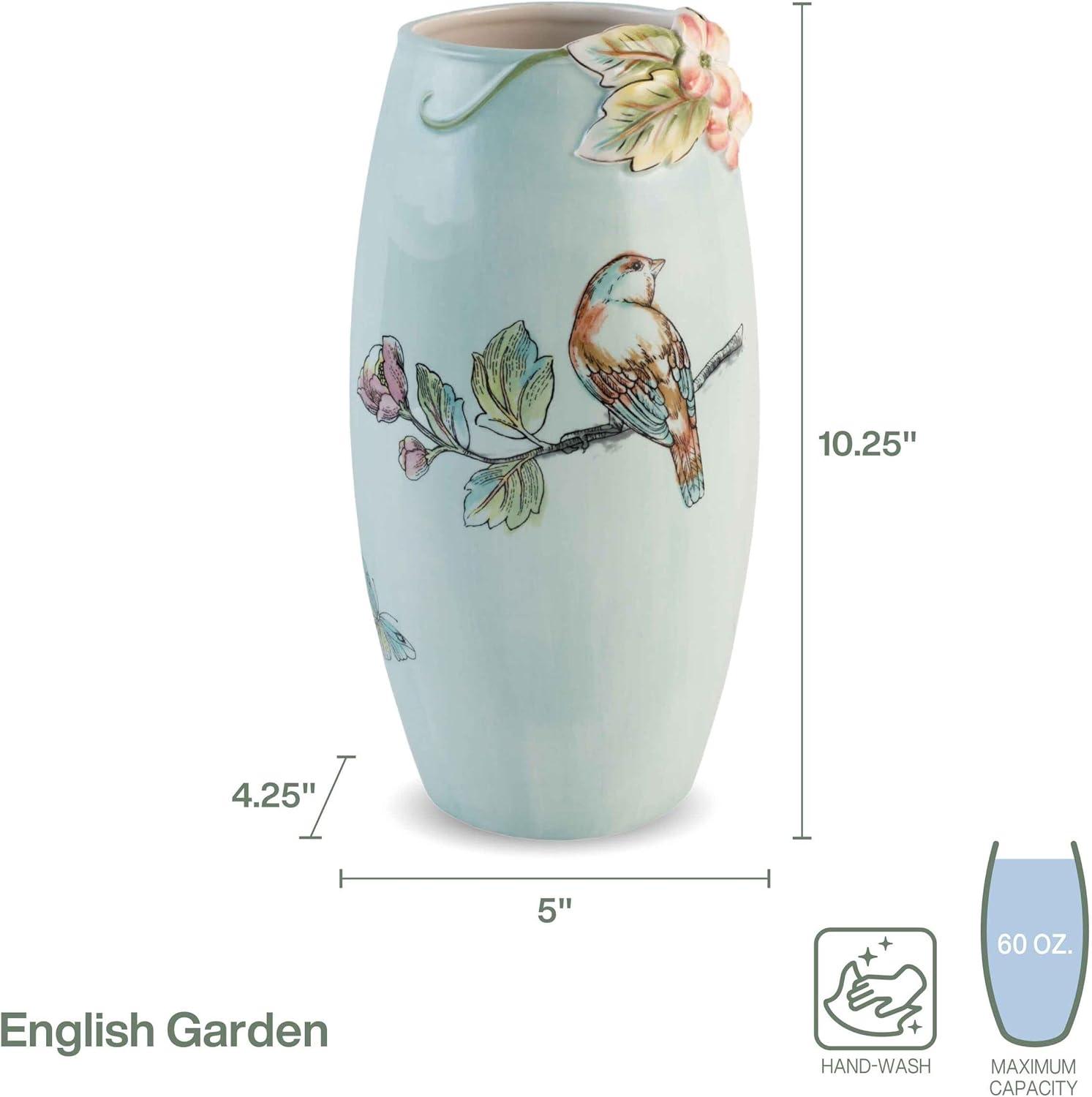10.25 in. English Garden Blue Ceramic Flower Vase