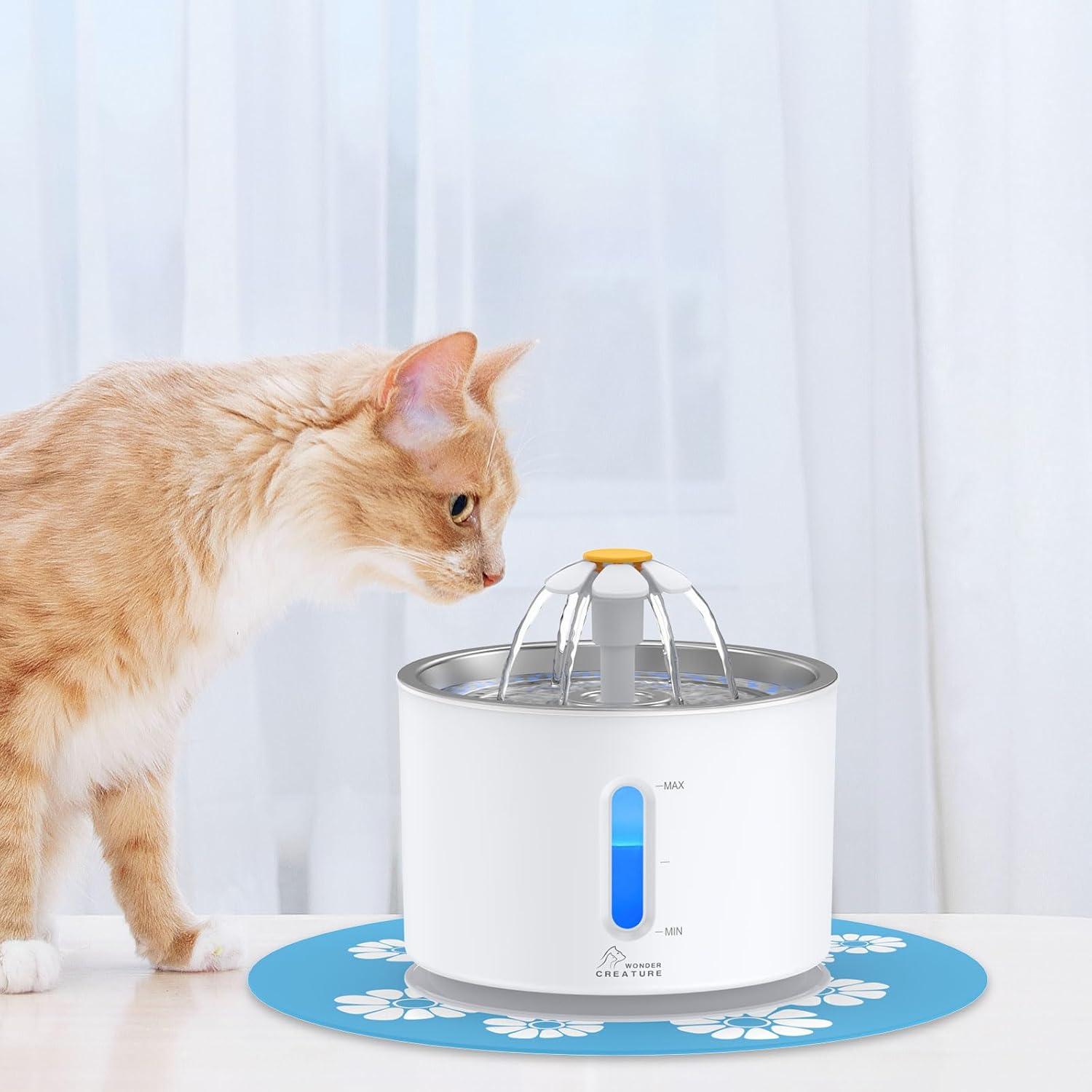 Stainless Steel Cat Water Fountain with LED and Filters