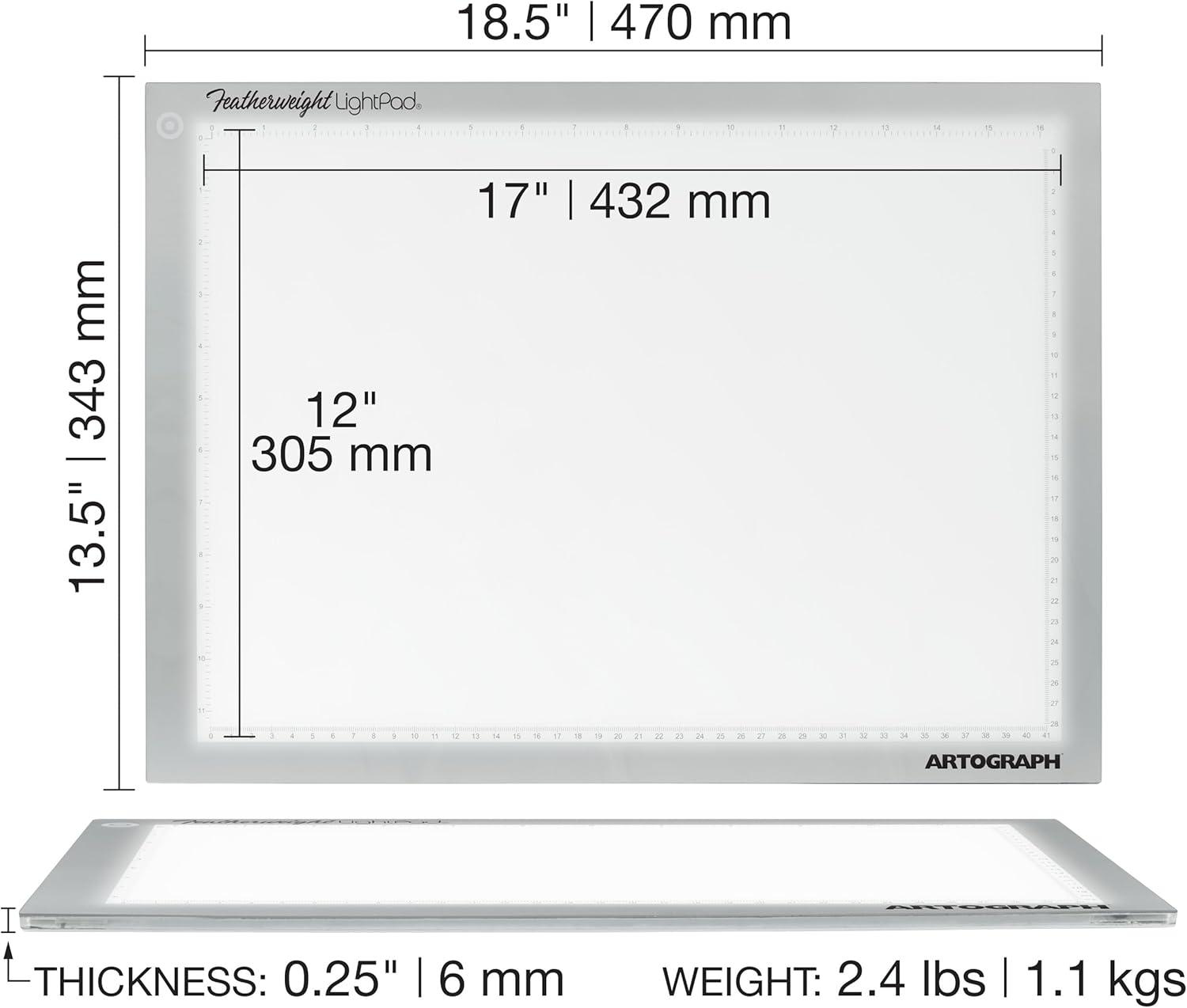 Artograph Featherweight Ultra Thin Lightpad, 12" x 17" Dimmable Slim LED Lightbox Drawing Board for Tracing, Crafting, and Drafting