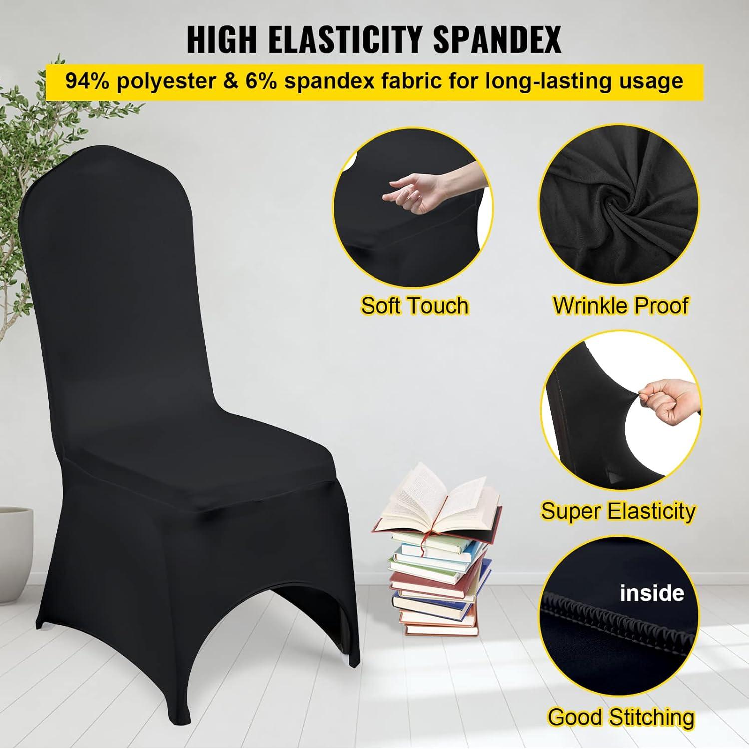 VEVOR Black Stretch Spandex Chair Covers, Set of 50 - Universal Fitted Slipcovers for Folding Chairs - Removable and Washable - Ideal for Weddings, Banquets, Parties, and Celebrations