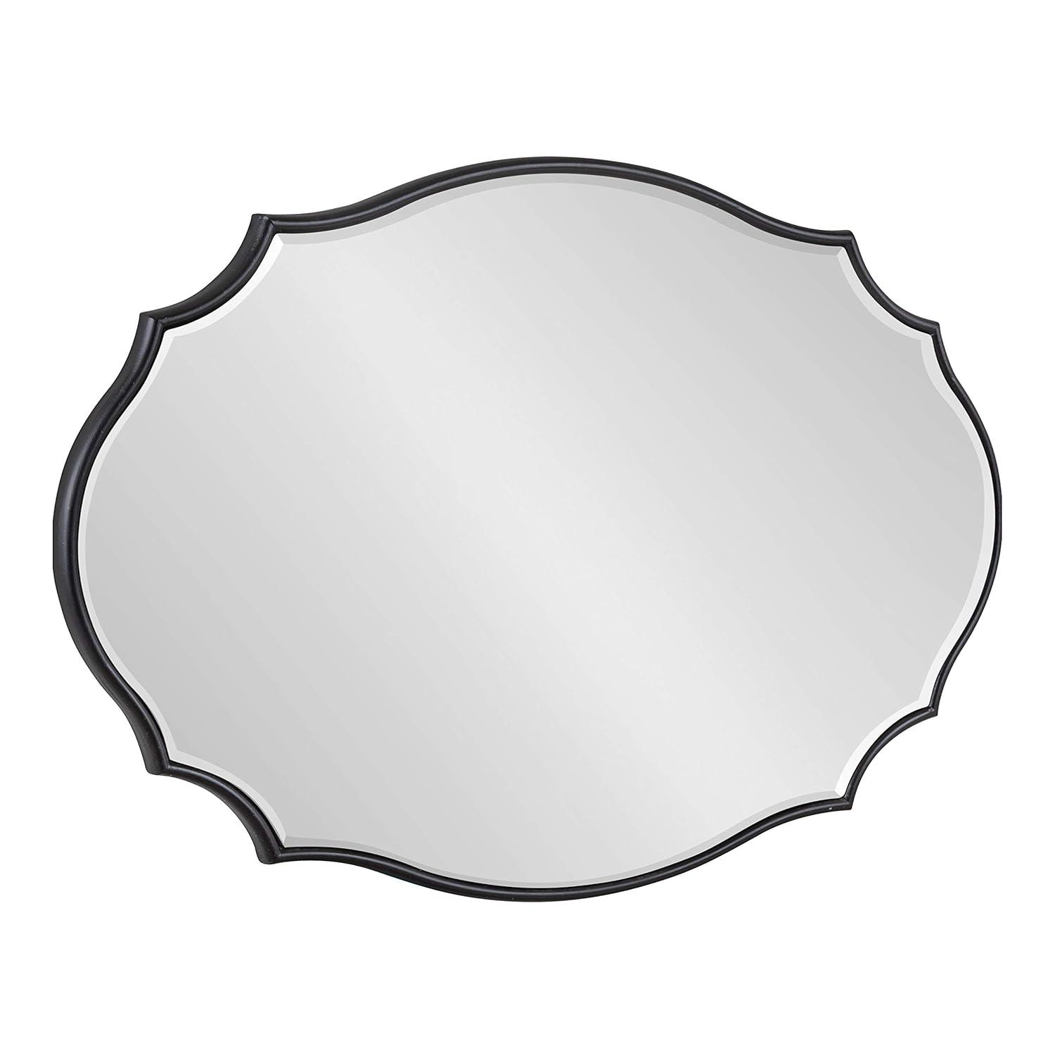 Kate and Laurel Leanna Modern Scalloped Wall Mirror, 18 x 24, Black, Glam Oval Mirror for Wall