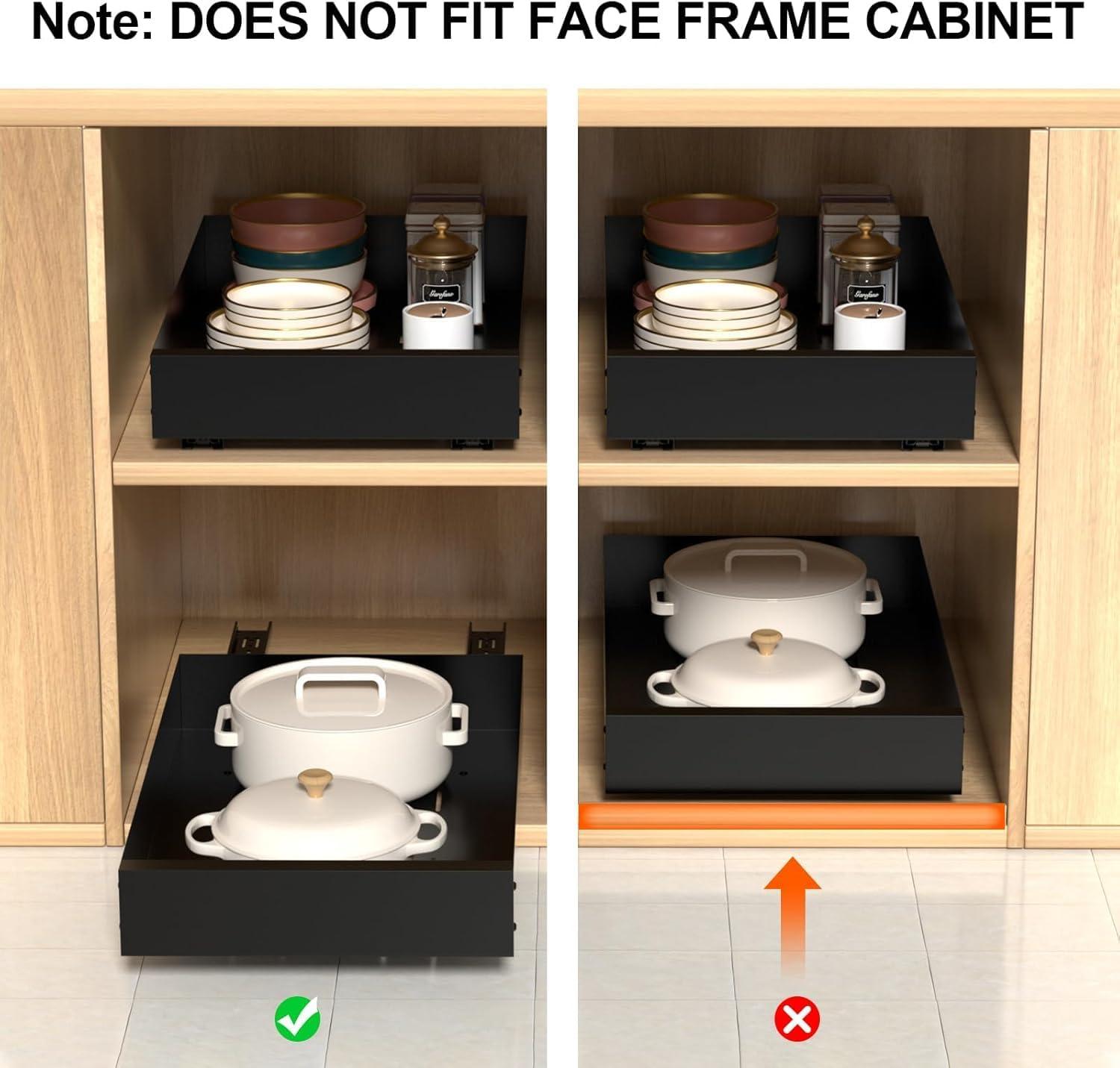 Pull Out Cabinet Organizer, Carbon Steel Cabinet Drawers Slide Out, Pantry Storage Shelves with Nano Adhesive Strip for Kitchen, Bathroom and Living Room 10.3" W X 17.0" D X 2.8H Grey