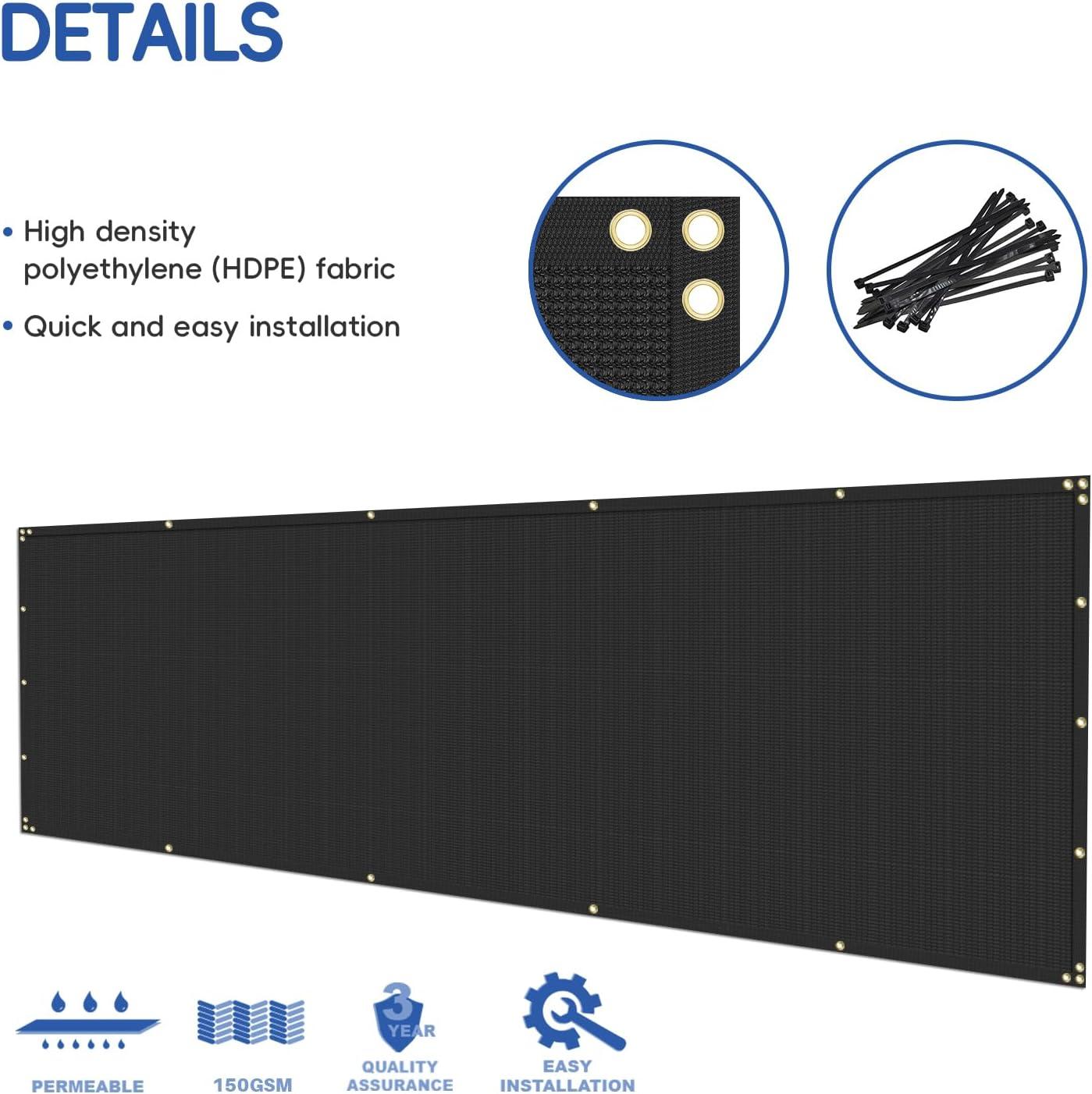 ShadeMart 6' x 12' Black Fence Privacy Screen Windscreen Cover Shade Fabric Cloth, 90% Visibility Blockage, with Grommets, Heavy Duty Commercial Grade, Zip Ties Included - (We Make Custom Size)