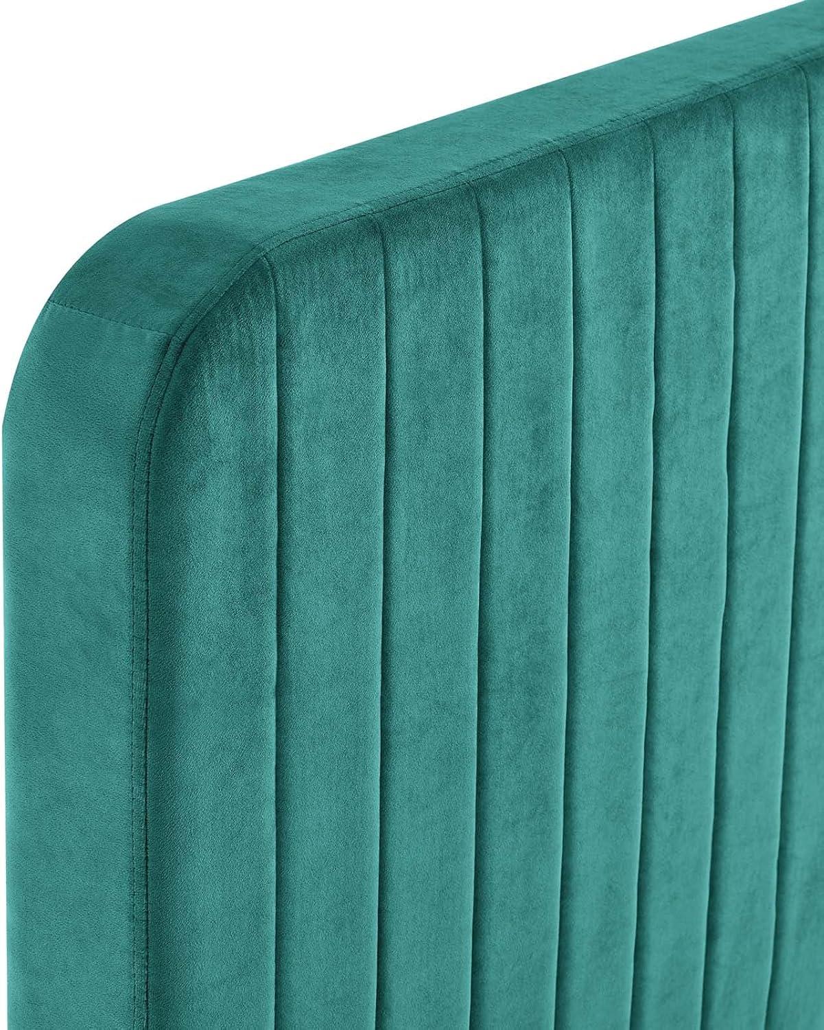 Modway Celine Channel Tufted Performance Velvet Full Platform Bed in Teal Green