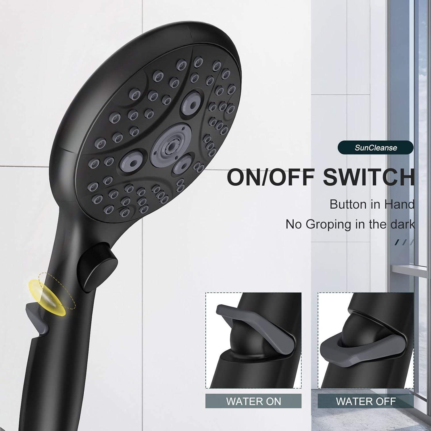 Matte Black 7-Setting Handheld Shower Head with Stainless Steel Hose