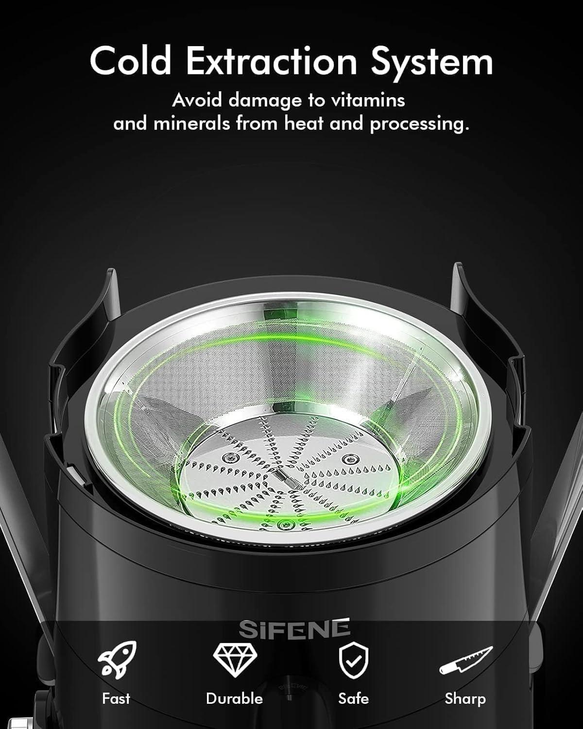 SiFENE 350W Centrifugal Juicer Machine, 2.5" Wide Chute, 3 Speed Setting, Compact Design, Easy to Clean, Black