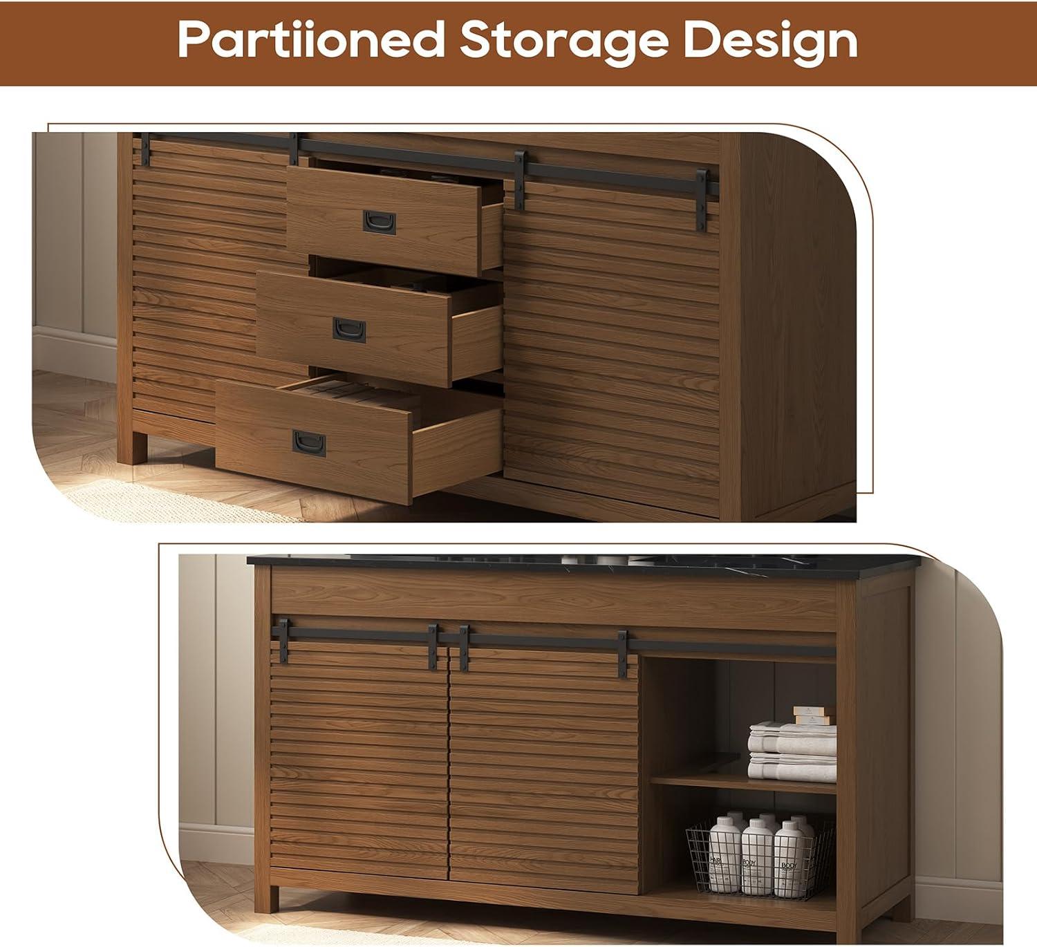 Richfield 60-inch White Painted Freestanding Double Sink Bathroom Vanity