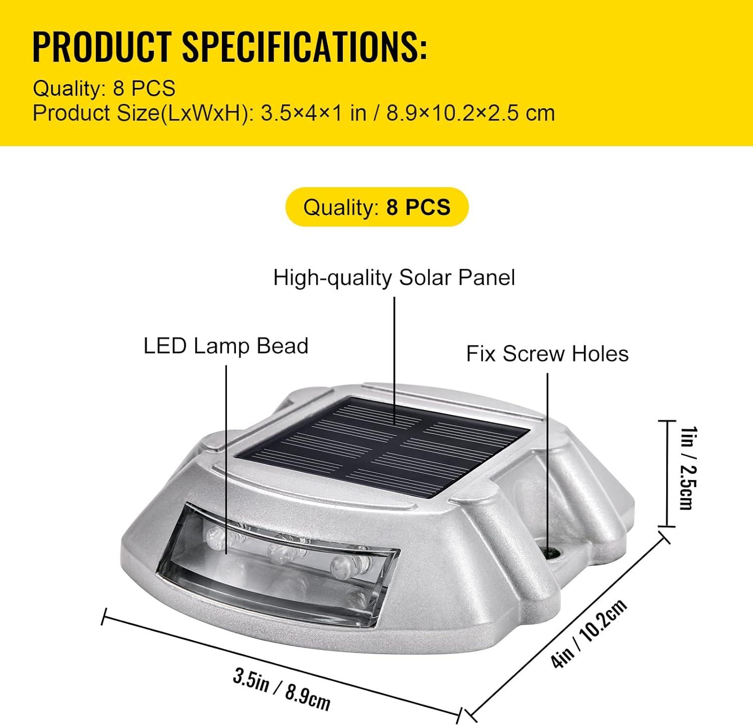 VEVOR Solar Dock Lights Low Voltage Solar Powered Integrated LED Metal Pathway Light Pack (Set of 8)