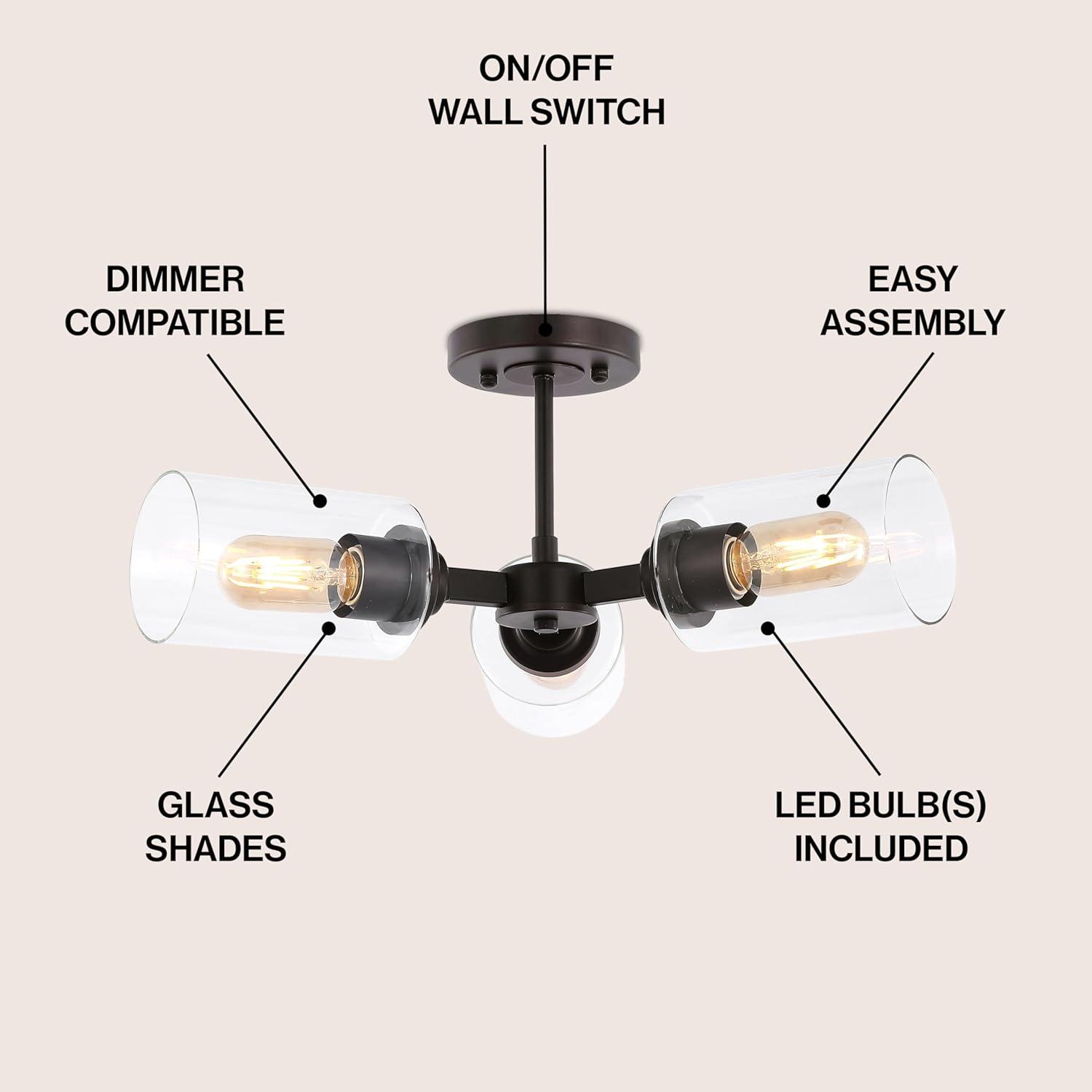 JONATHAN  Y Jaymes 20" Iron Cylinder Industrial Transitional 1 -Light 20.0-in Oil rubbed Bronze Semi Flush Mount Light
