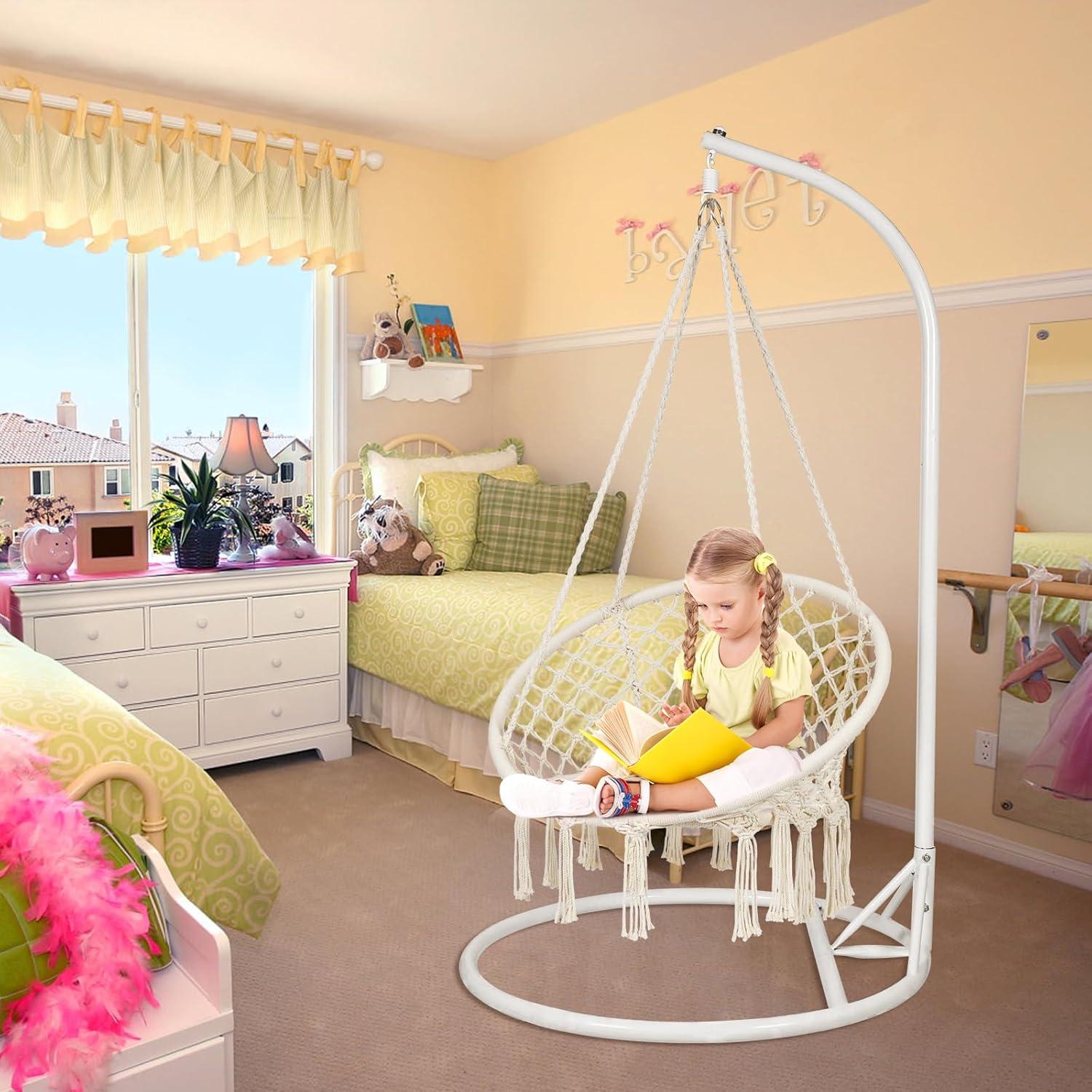 Hammock Swing Chair for 2-9 Years Old Kids,Handmade Knitted Macrame Hanging Swing Chair for Indoor,Bedroom,Yard,Garden- 230 Pound Capacity Off-White- 25.59" L x 18.11" W x 34.25" H