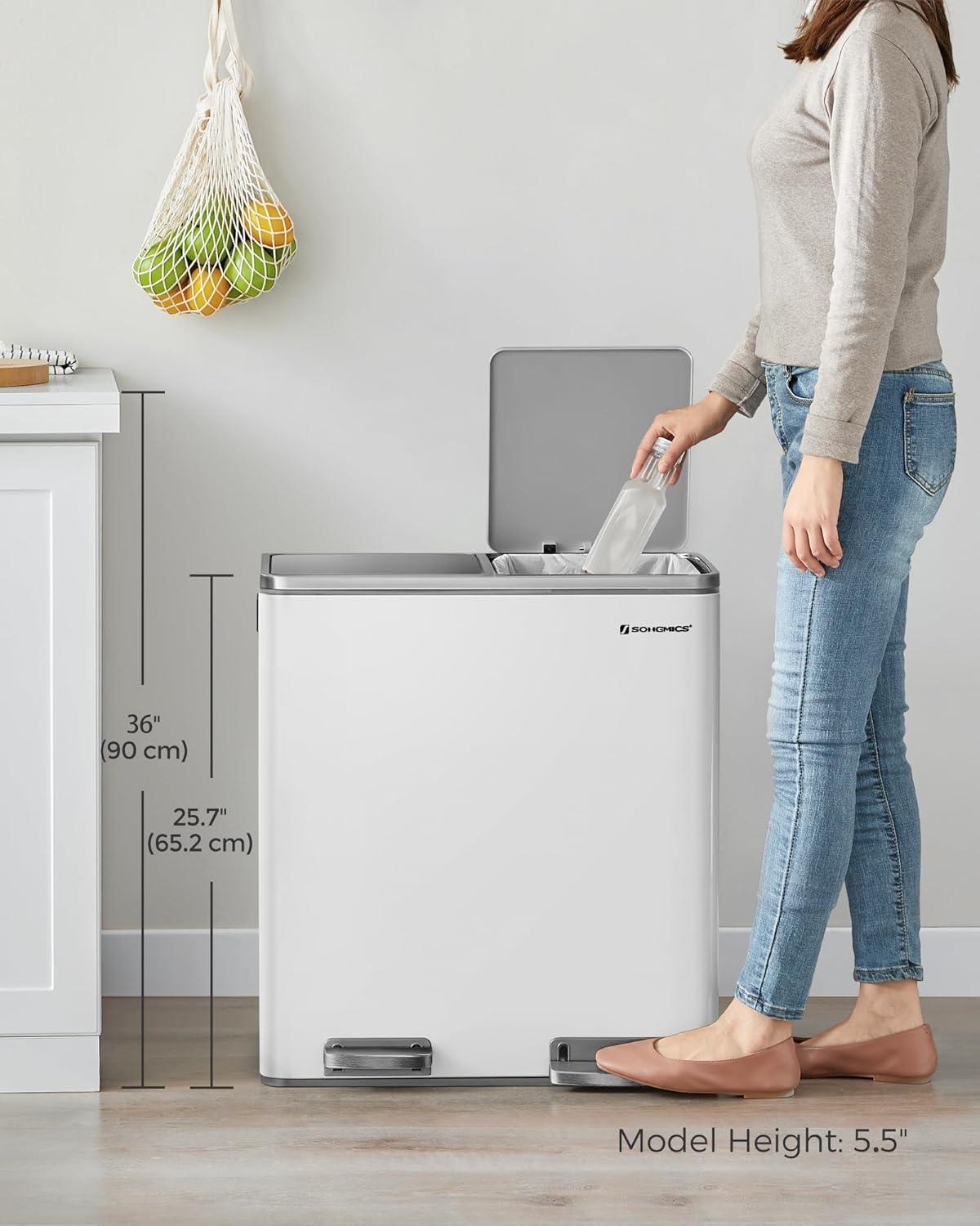 Songmics 2 x 8 Gallon Stainless Steel Multi-Compartments Trash Can with 15 trash bags