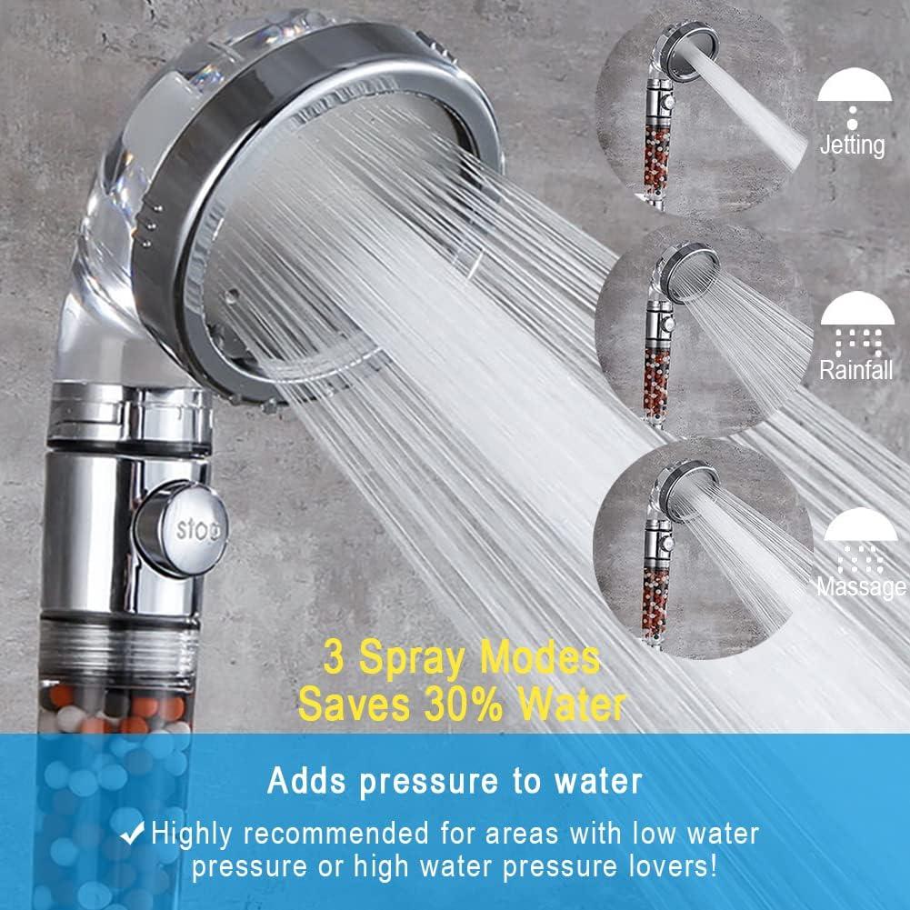 High Pressure Handheld Shower Head with Filter, Shower Head Kits with Hose and Bracket, Hard Water Softener Water Purifying Filtered Showerheads with Filter Beads
