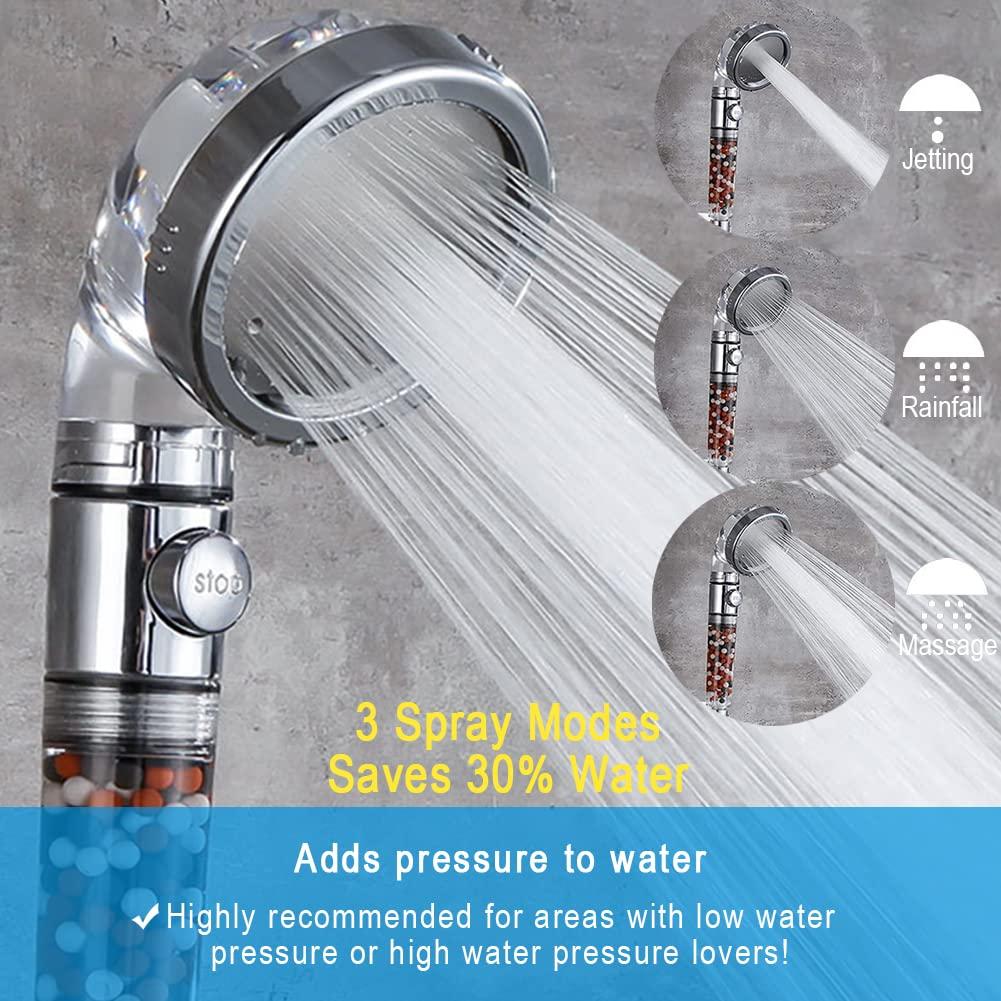 High Pressure Handheld Shower Head with Filter, Shower Head Kits with Hose and Bracket, Hard Water Softener Water Purifying Filtered Showerheads with Filter Beads