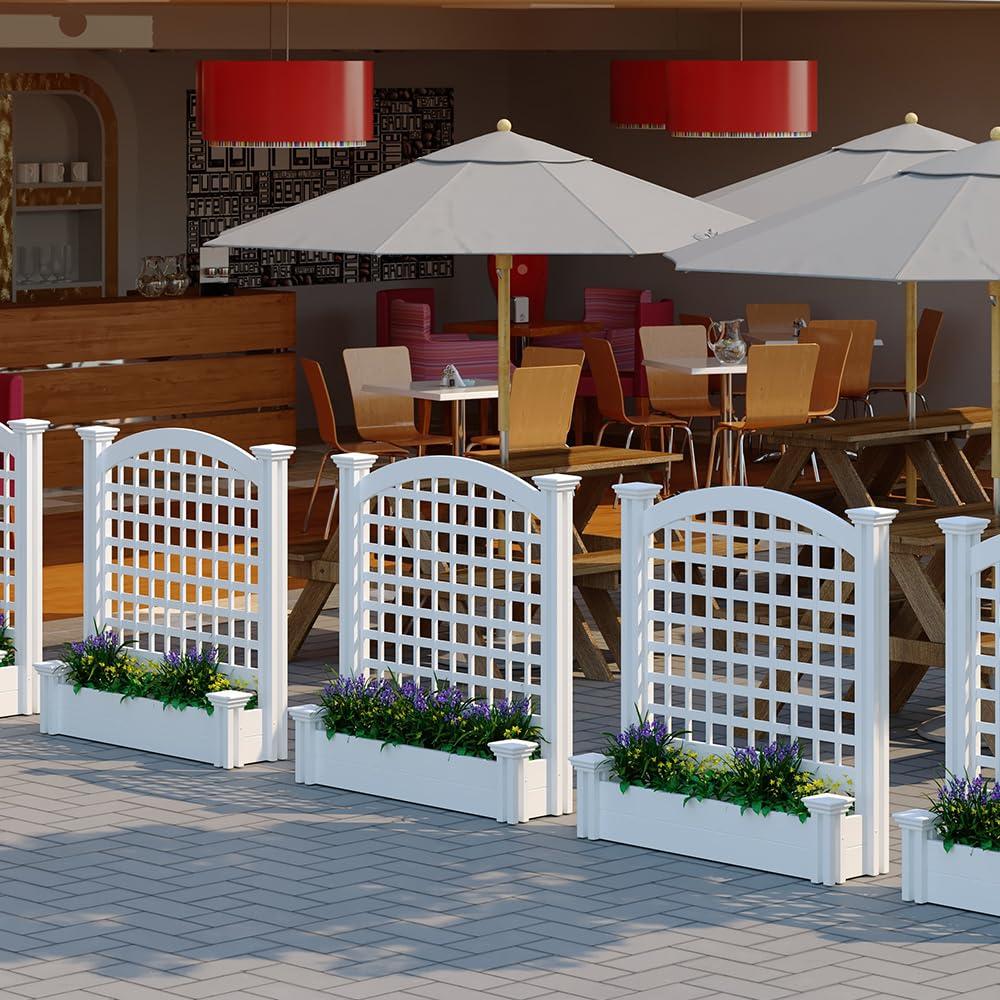 44in H x 46in W x 9.5in L (1 Screen w/ Planter) Freestanding Enclo Florence Ash Color Privacy Fence Screen with Planter Box, Outdoor Vinyl Privacy Screen Panel for Patio & Air Conditioner, EC18007