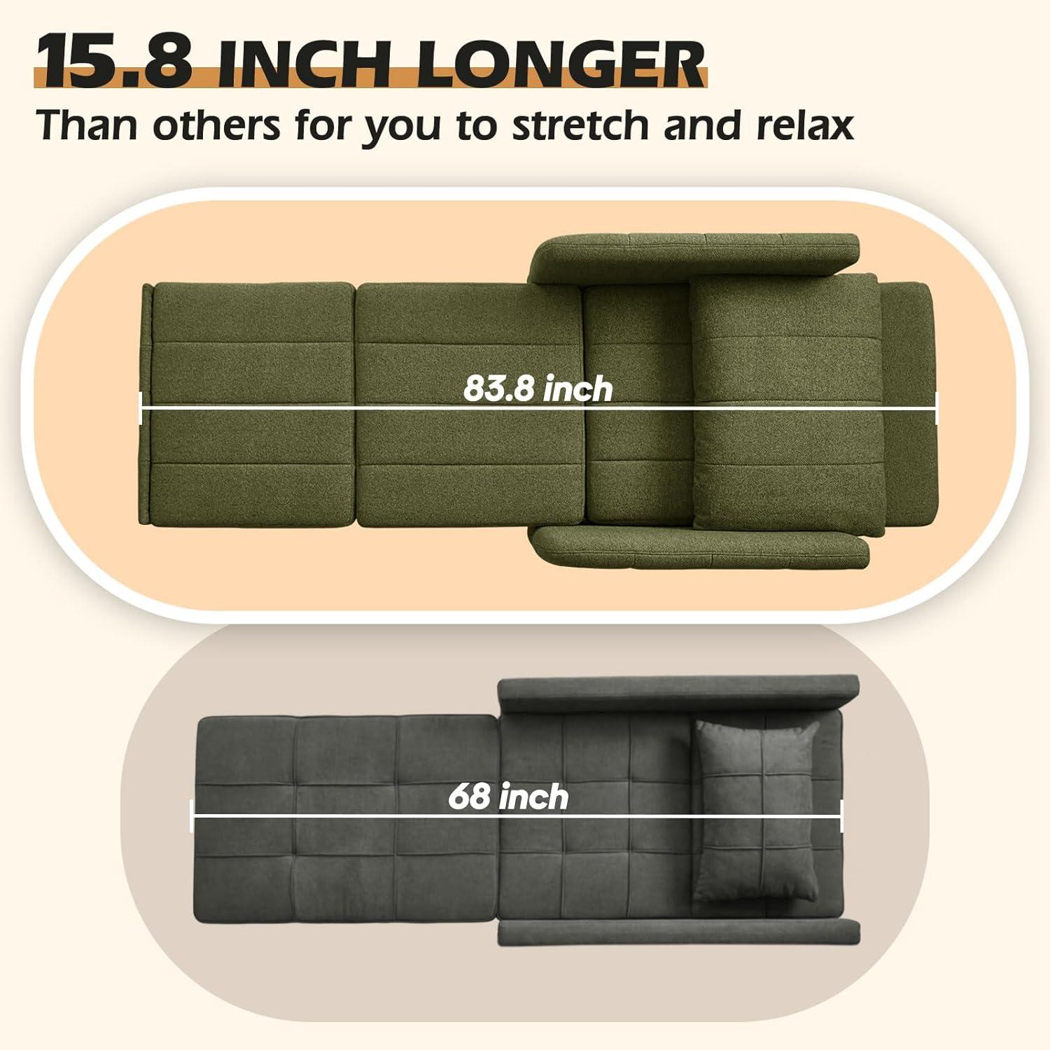 Sleeper Chair 84" Extra Long Convertible Chair Bed Upgraded 3-in-1 to 4-in-1 Pull Out Chair & Single Sofa Bed for Adult Sleeping Chair for Living Room Small Space (Modern Green)