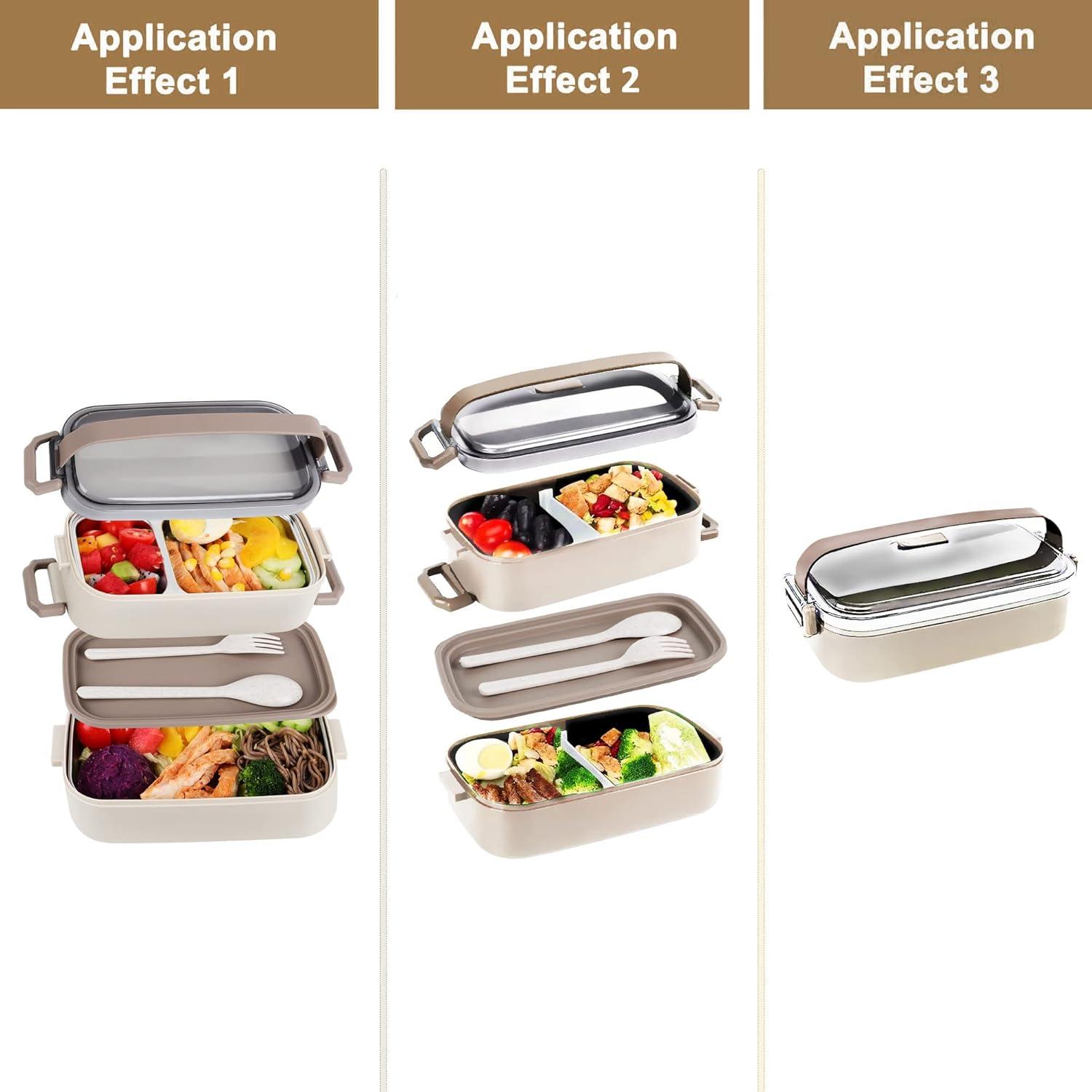 Stainless Steel Bento Box for Adults&Kids,Japanese Leakproof Lunch Box Divided Food Meal Storage Containers Set Stackable 2 Layer for Children School Picnic Green