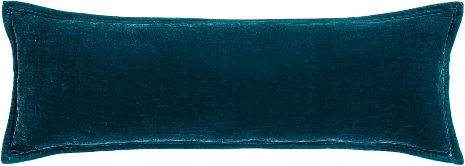 Teal Faux Silk Velvet Rectangular Lumbar Pillow