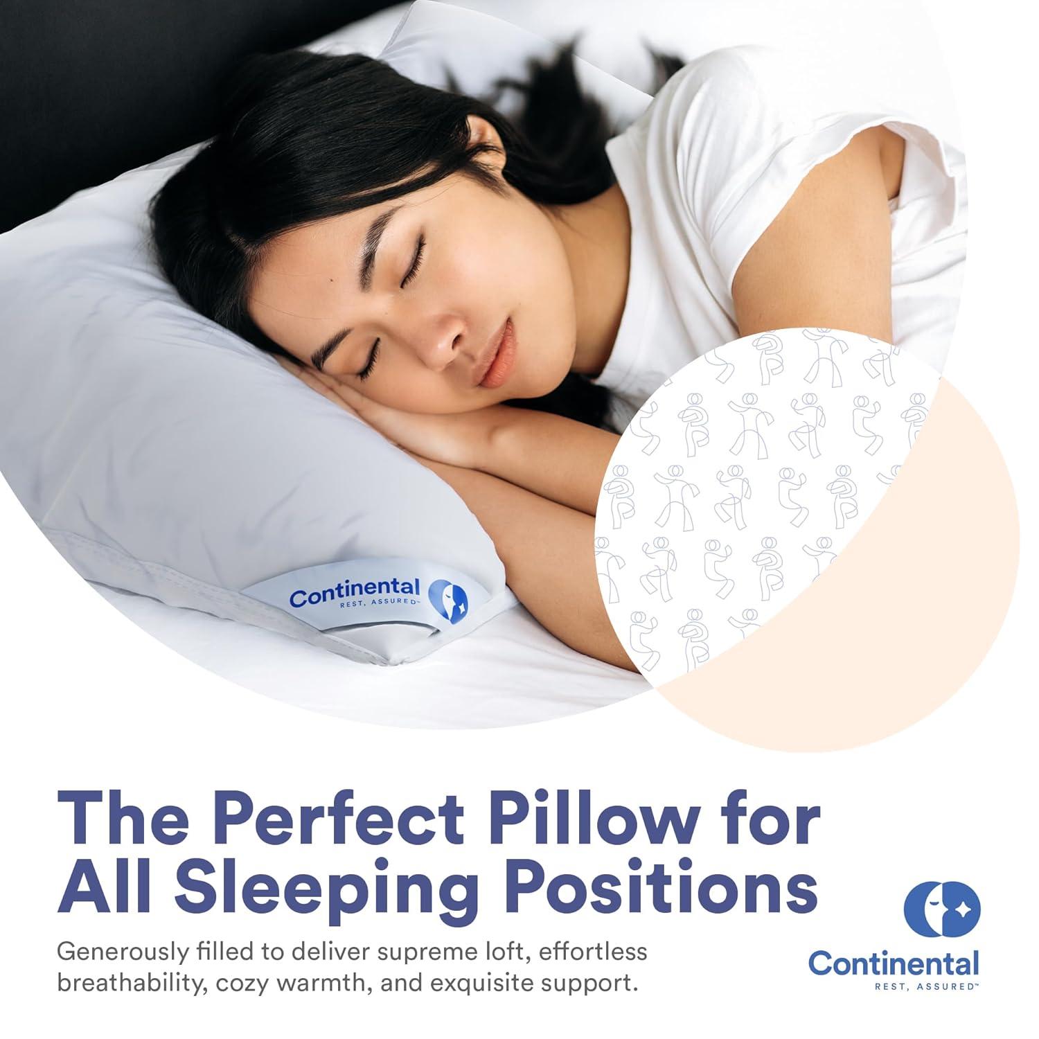 ContinentalBedding Continental Bedding Soft Luxury Down Pillows, Breathable Bed Pillows (Pack of 1)