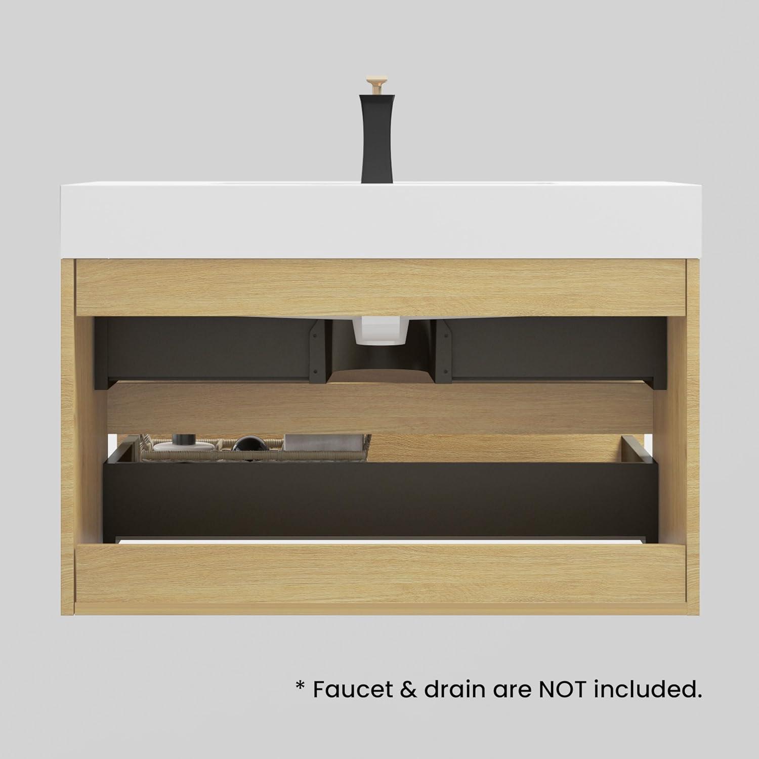 Little Tulip 36 inch Floating Bathroom Vanity with Sink, Modern Bathroom Cabinet inch Natural Oak