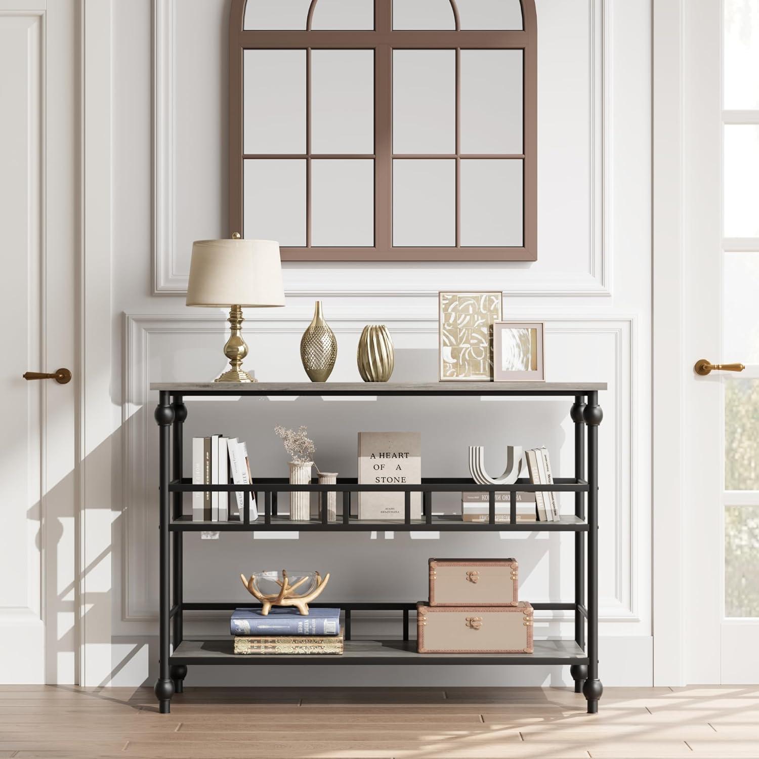 Console Table, 3-Tier Sofa Tables Narrow Entryway Table with Storage, 43" Behind Couch Table Industrial Hallway Table Home Furniture for Living Room, Foyer, Bedroom