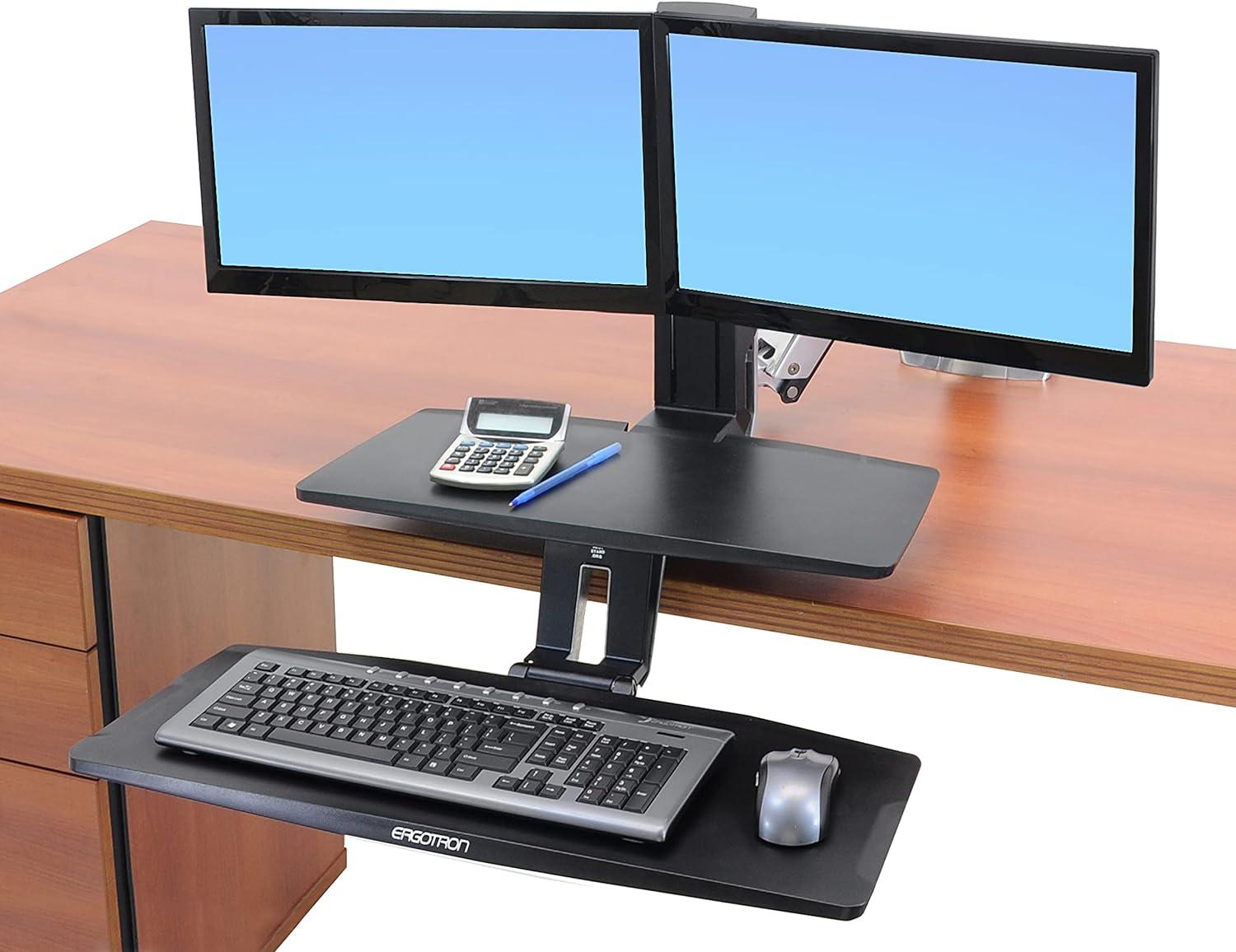 Adjustable Aluminum and Steel Dual Monitor Standing Desk Converter