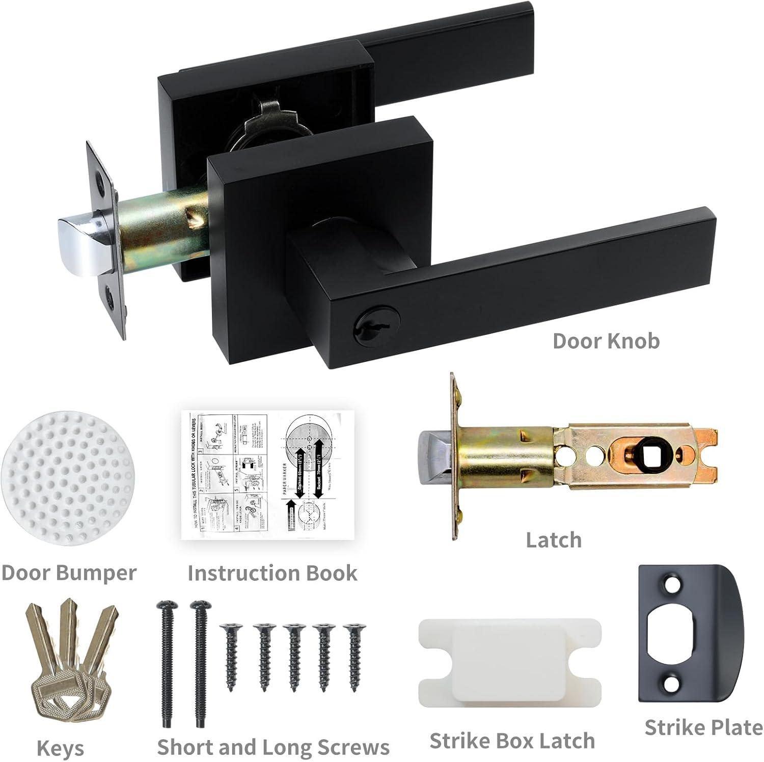 Front Door Handle and Deadbolt Set, Matte Black Exterior Door Lock Set with Deadbolt, Front Door Handles and Locks (2 Pack)