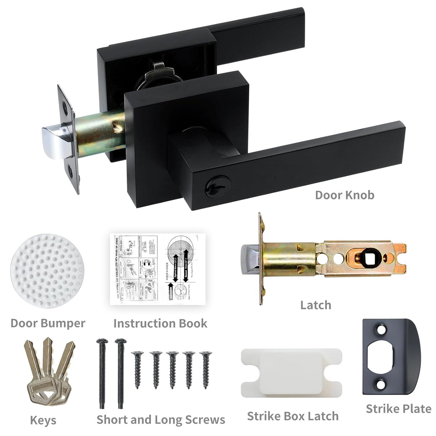 Front Door Handle and Deadbolt Set, Matte Black Exterior Door Lock Set with Deadbolt, Front Door Handles and Locks (2 Pack)