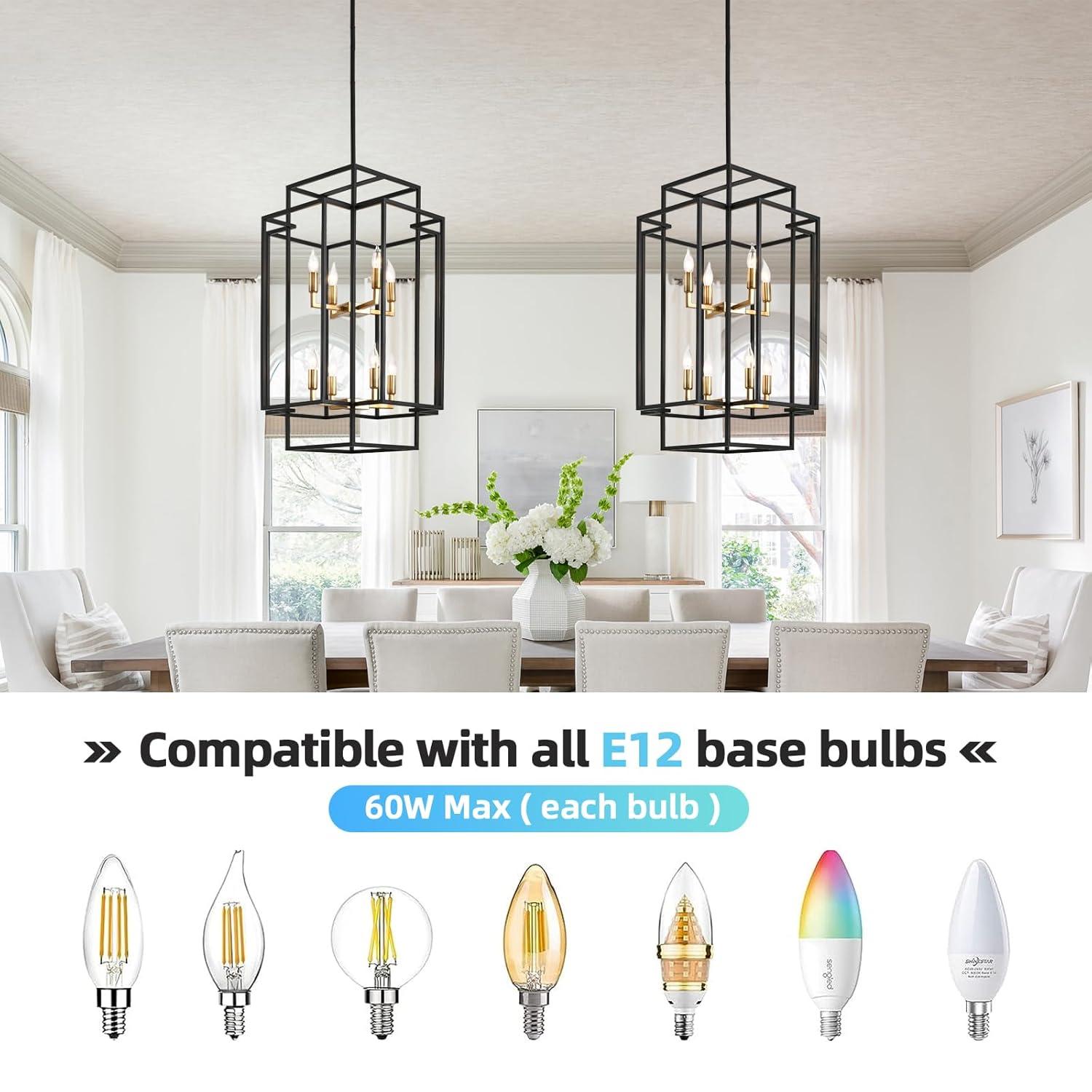 Magic Home Industrial Traditional Vantage 12/8/4 - Light Lantern Rectangle 3-Tier 2-Tier Chandelier Ceiling Mount E12 Adjustable Hanging Height Black Grey