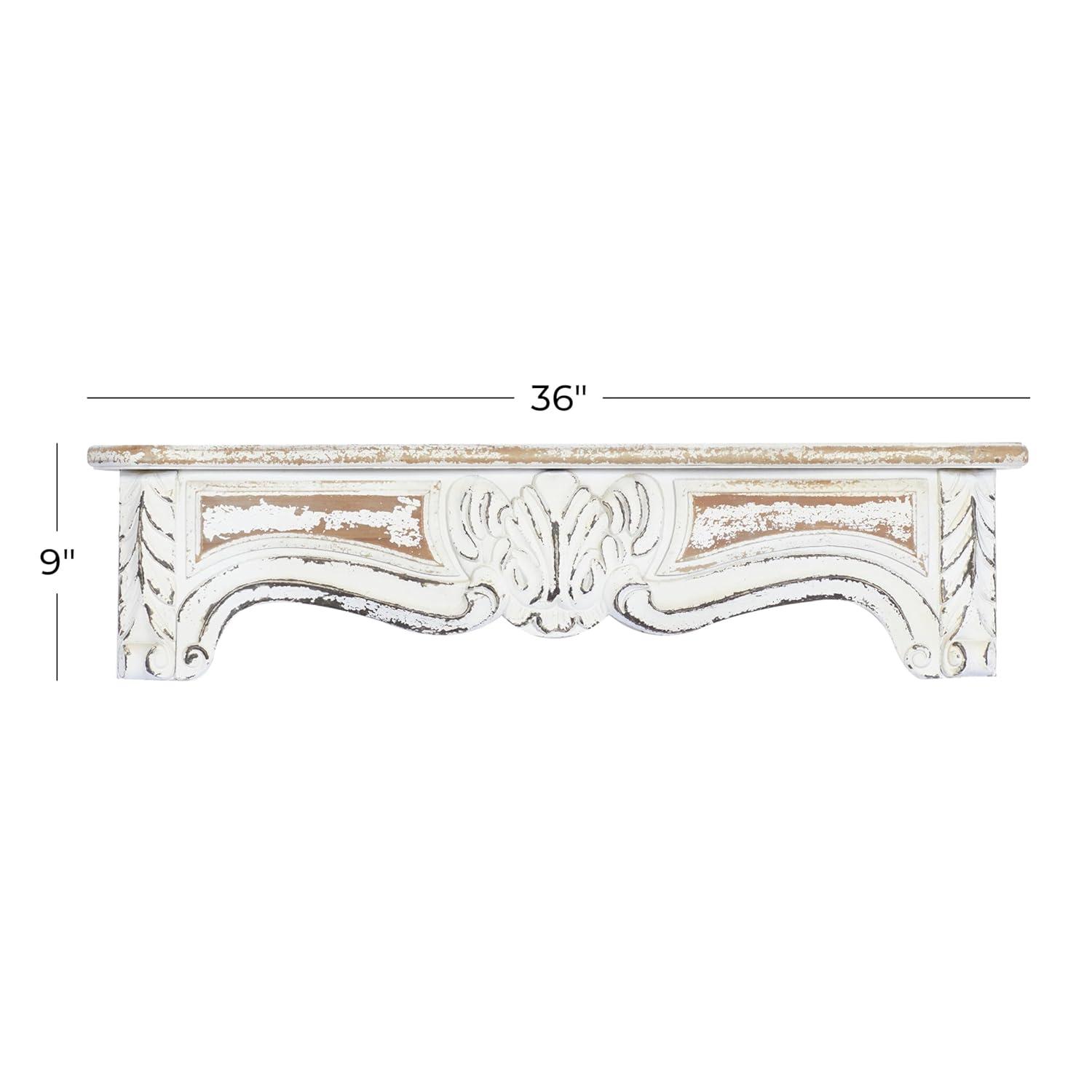 One Allium Way® Goodland White Wood 1 Shelf Scroll Wall Shelf 36" x 6" x 9"
