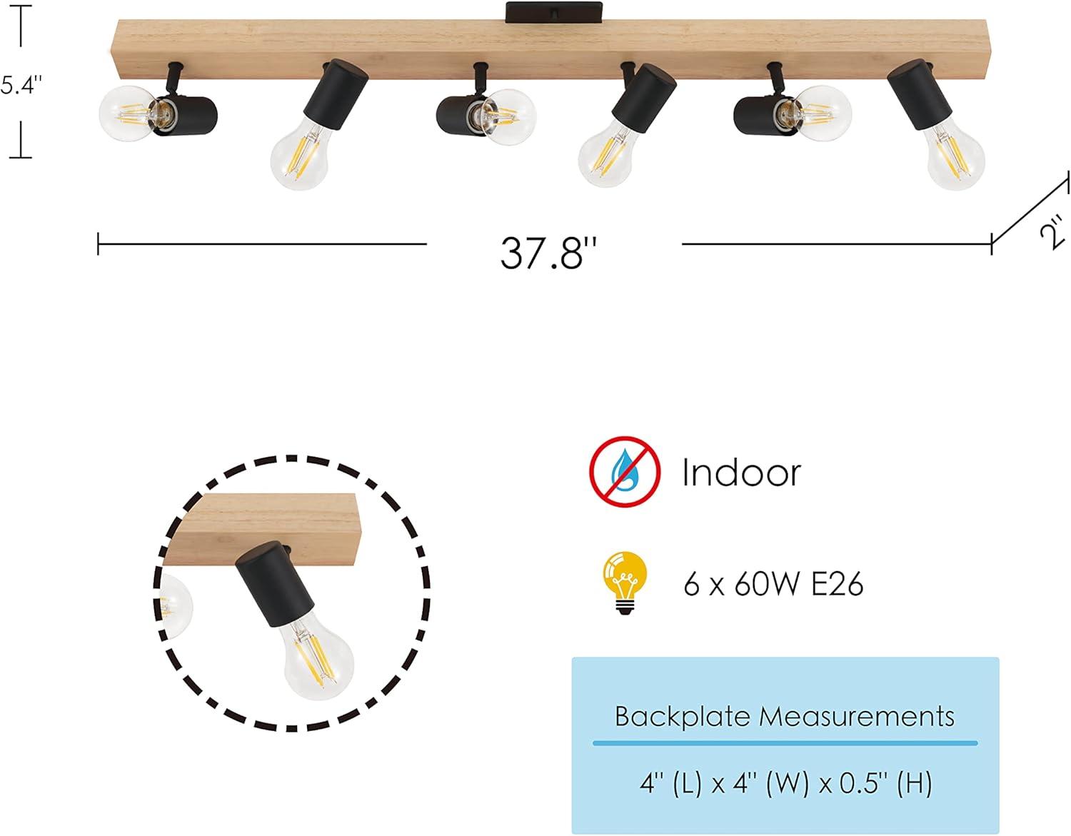 Eglo Lighting Kingswood 6 Light Track Ceiling Mount Fixture, Brown & Black