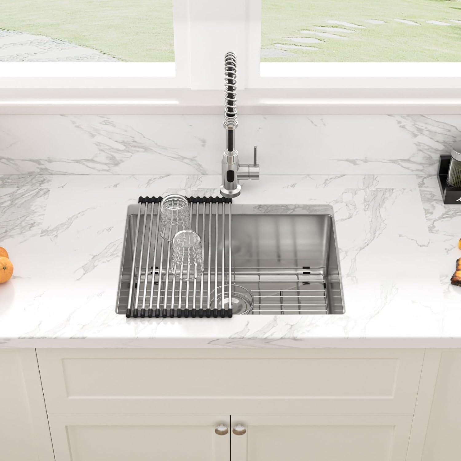 Sarlai 23 Bar Sink Stainless Steel - 23" x 18" Undermount Kitchen Sink Single Bowl 16 Gauge Stainless Steel RV Camper Wet Bar Prep Sink Basin
