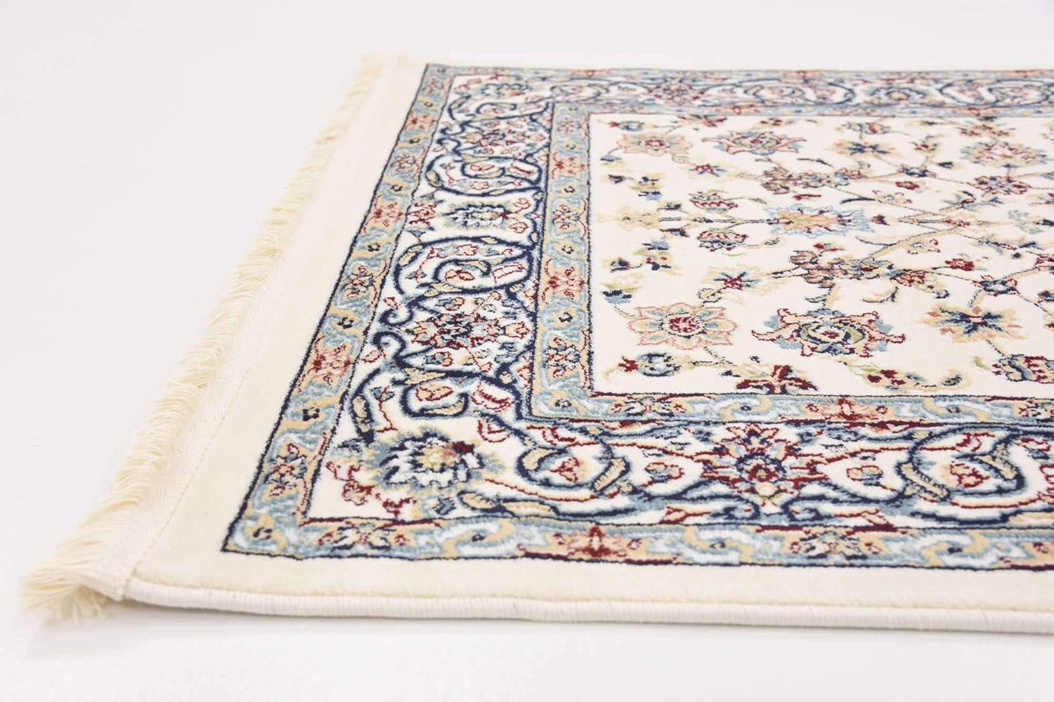 Ivory Floral Synthetic Runner Rug with Persian Motif