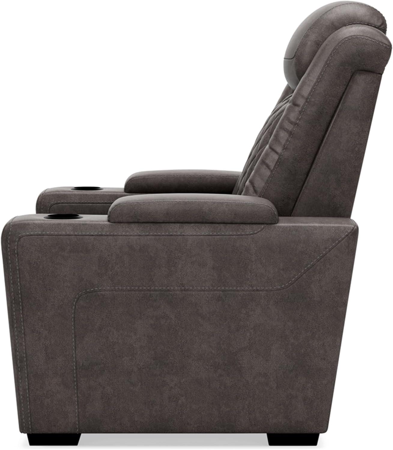 Gray Faux Leather Power Recliner with Adjustable Headrest