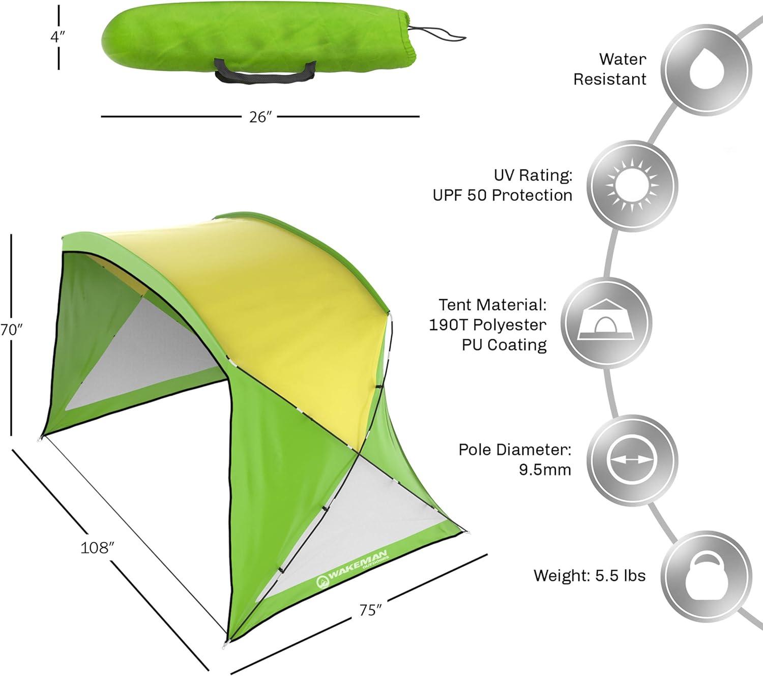 Beach Tent Sun Shelter - Sport Umbrella - UV Protection and Water-Resistant with Carry Bag – Shade Canopy for Families by Wakeman Outdoors (Green)