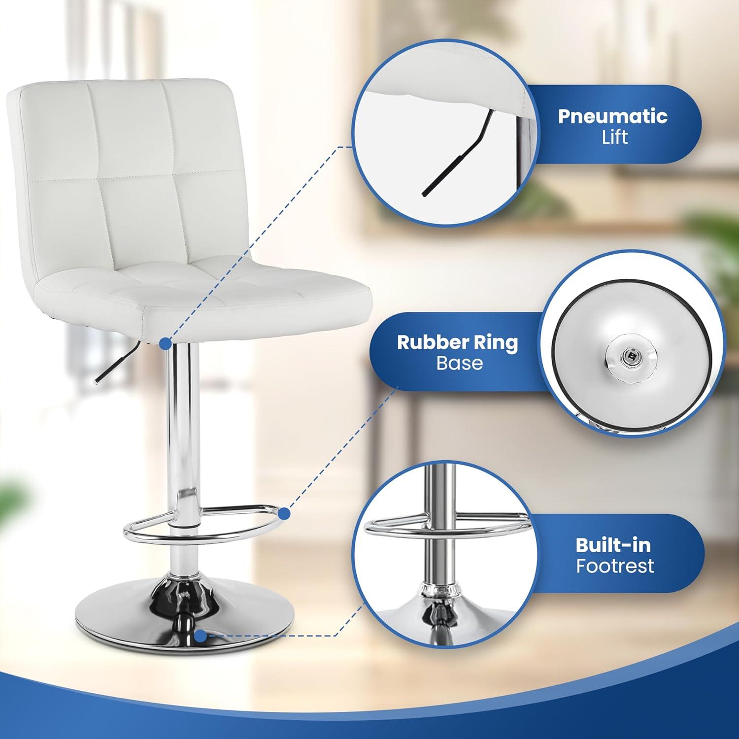 Bar Stools 1 Set Of 2, Counter Height Bar Stools, Square Cushion Bar Stools With Back, Footstool, Cafe, 2 Pieces