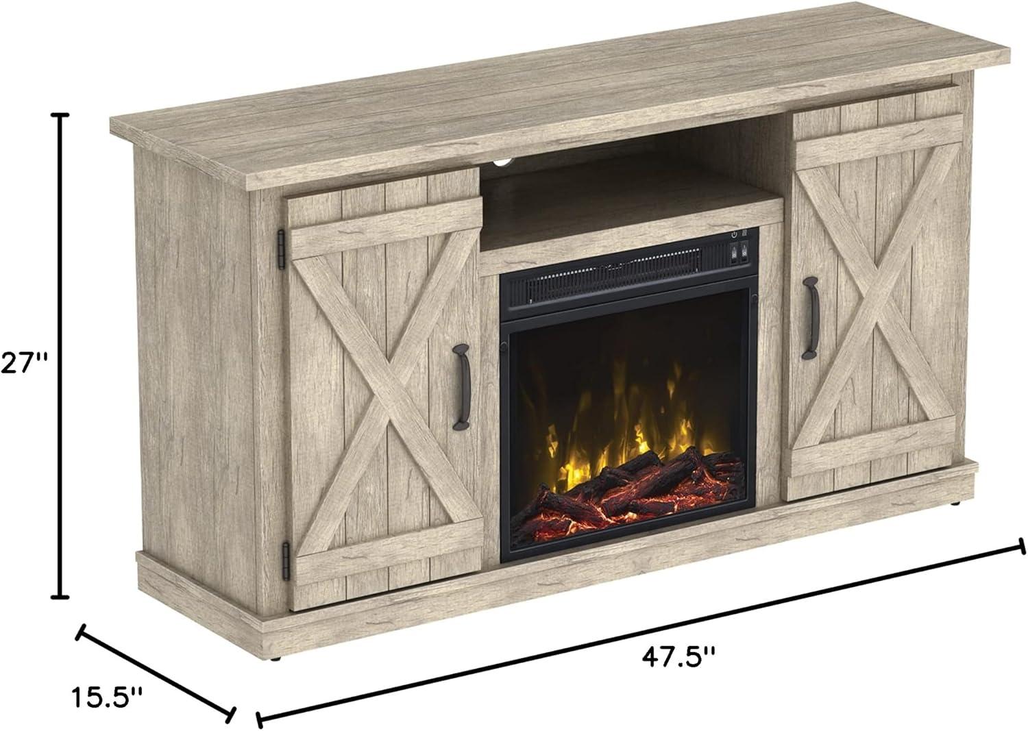 Ashland Pine TV Stand with Electric Fireplace and Cabinets