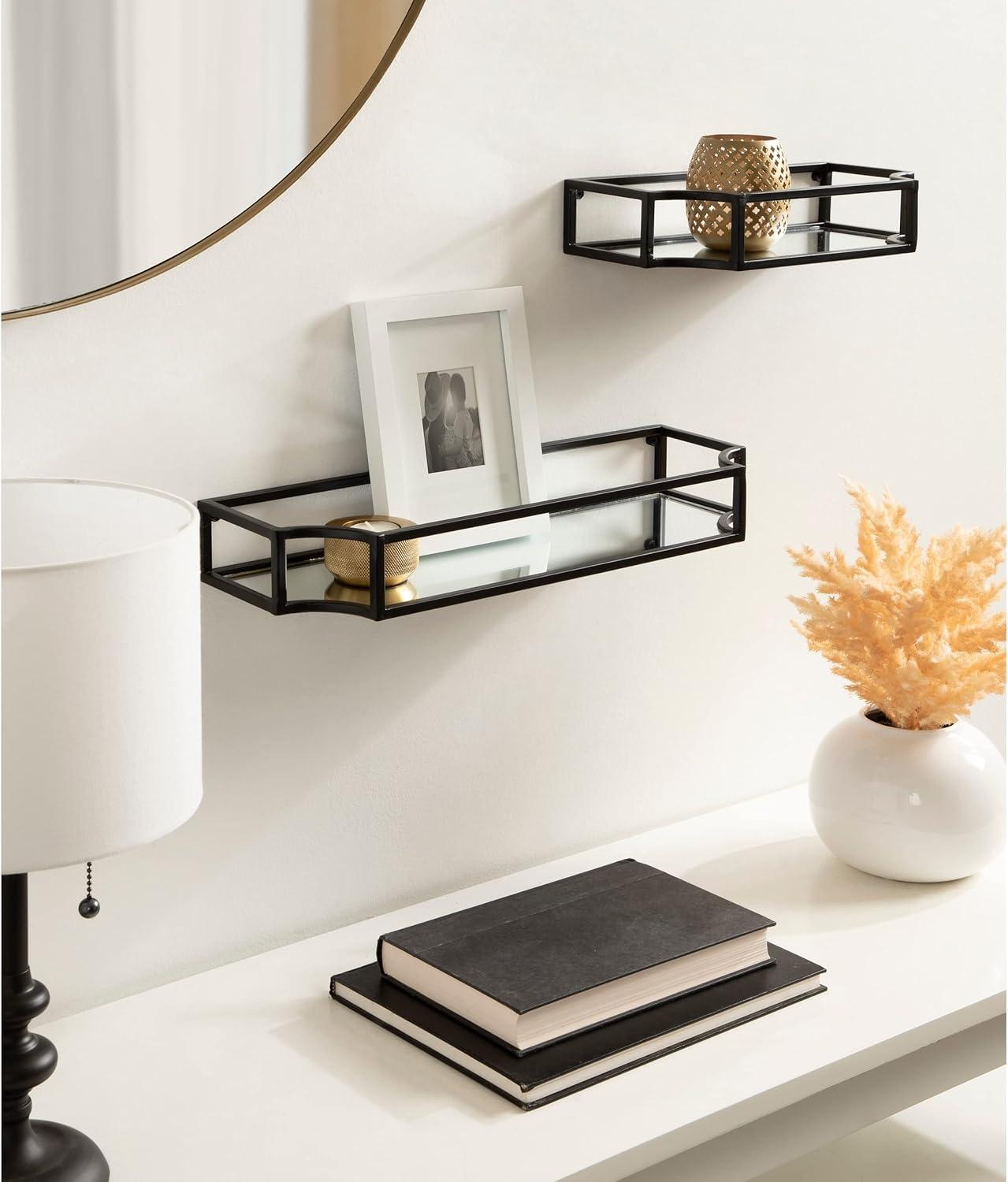 Elegant Ciel Silver Metal Geometric Wall Shelf Set