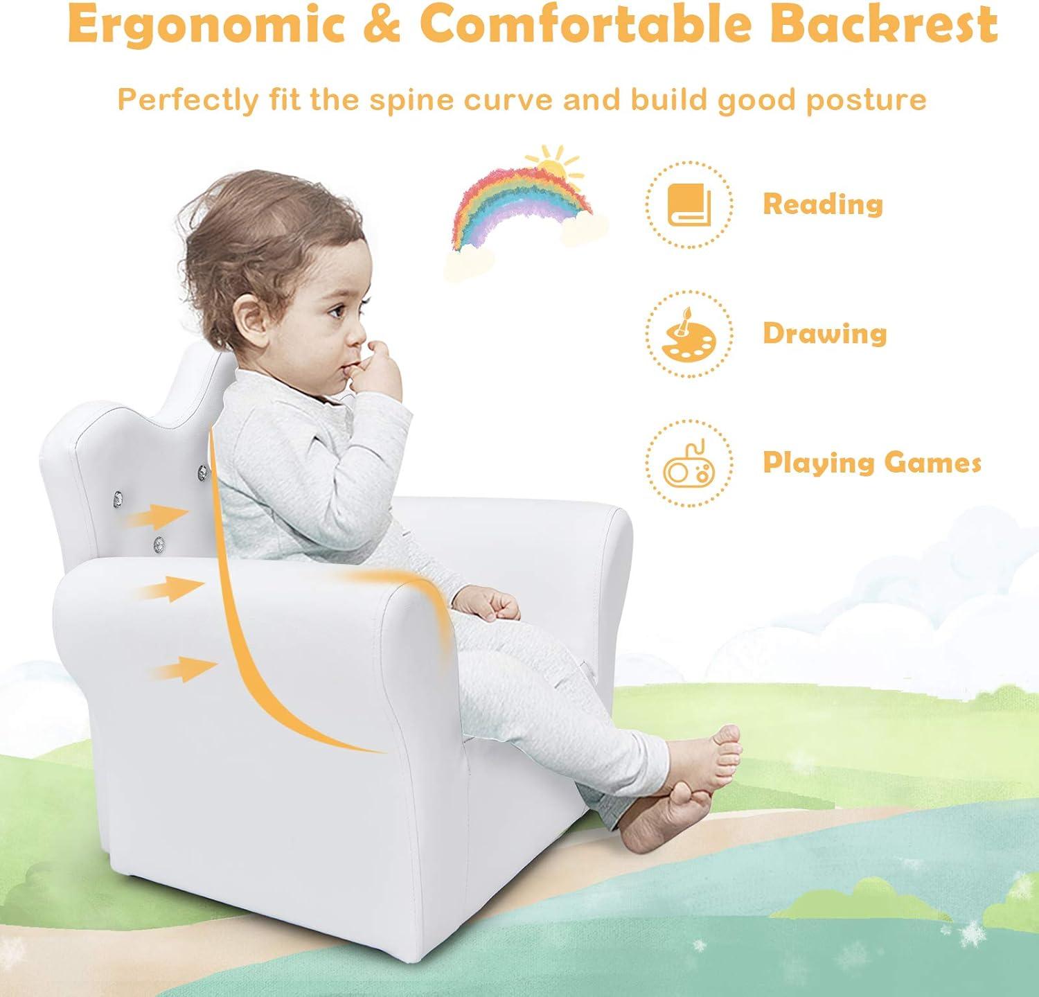 Kepooman Kids Sofa, Children Kids Chair,Toddler Reading Couch, Children Upholstered Princess Sofa with Ottoman and Diamond Decoration for Boys and Girls-White